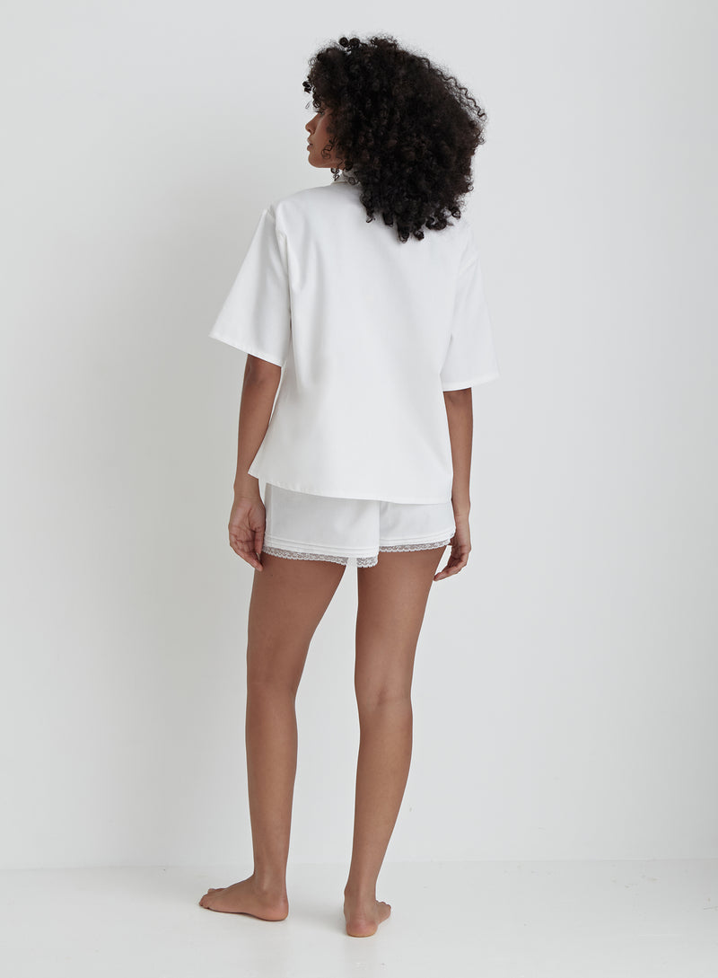 White Lace Trim Pyjama Short- Jordi