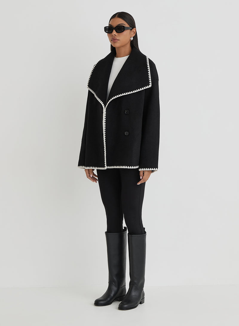 Black Contrast Stitch Jacket - Darin