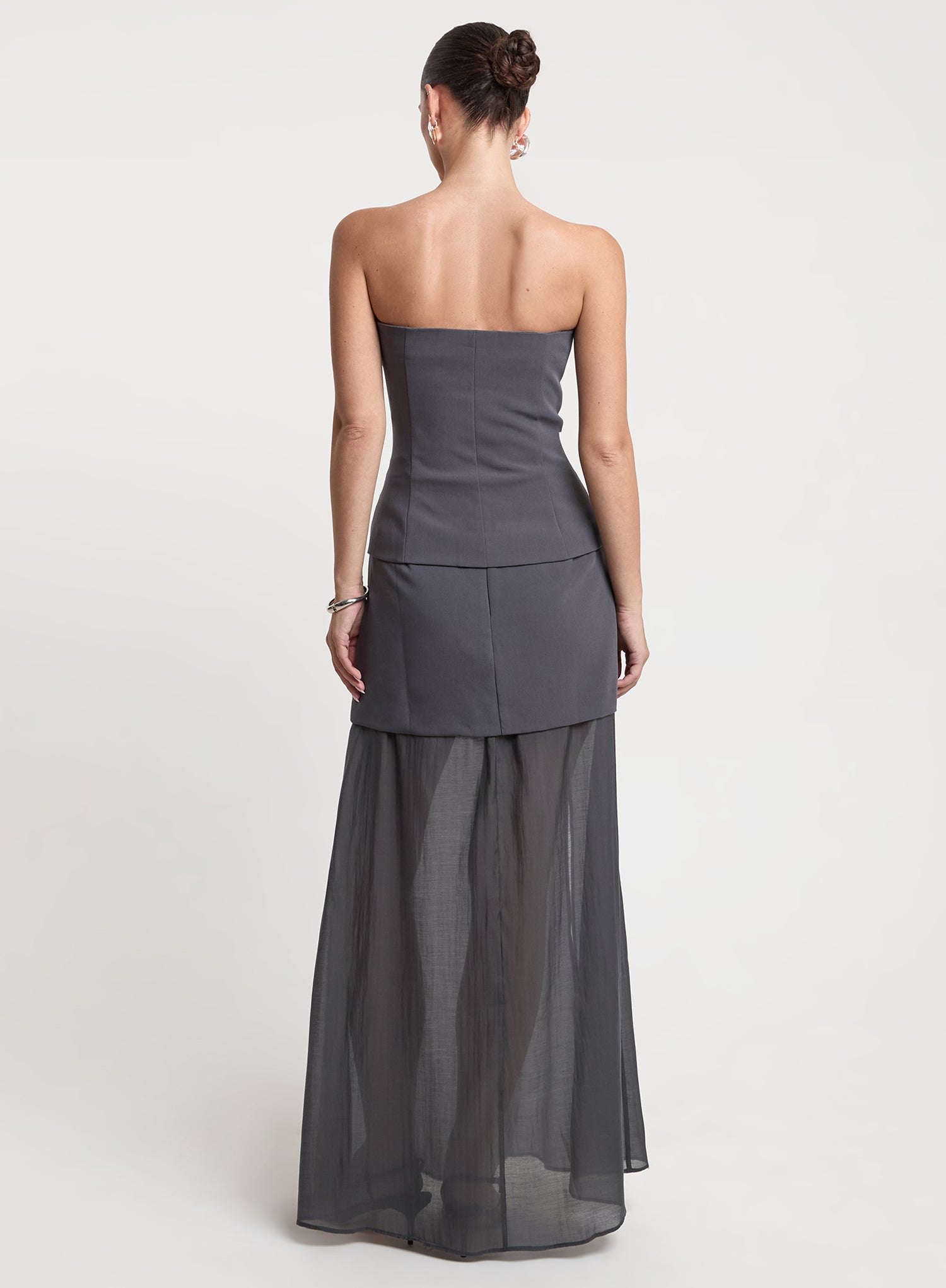 Grey Mesh Double Layer Maxi Skirt