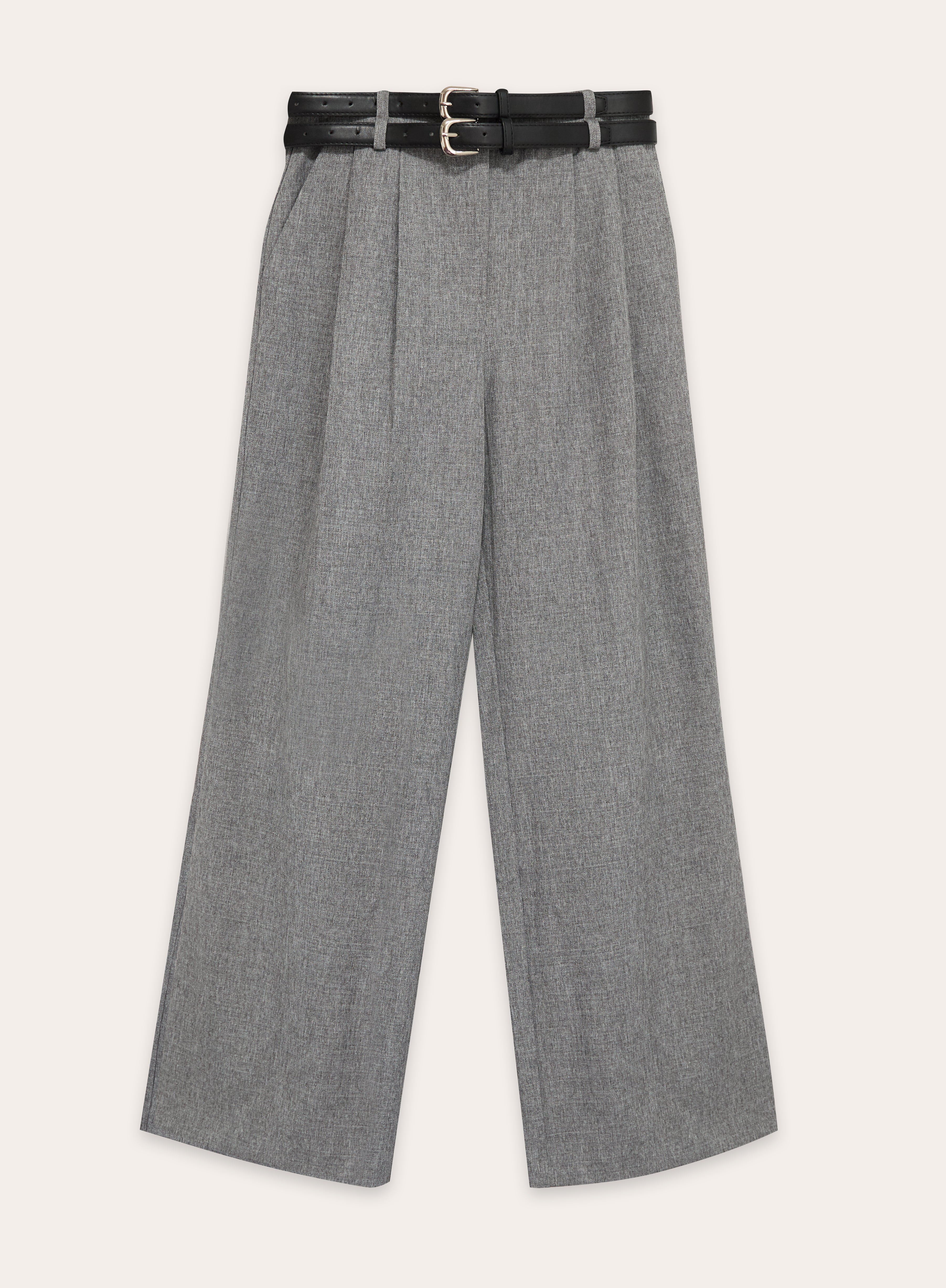 Grey Belted Tailored Wide Leg Trouser