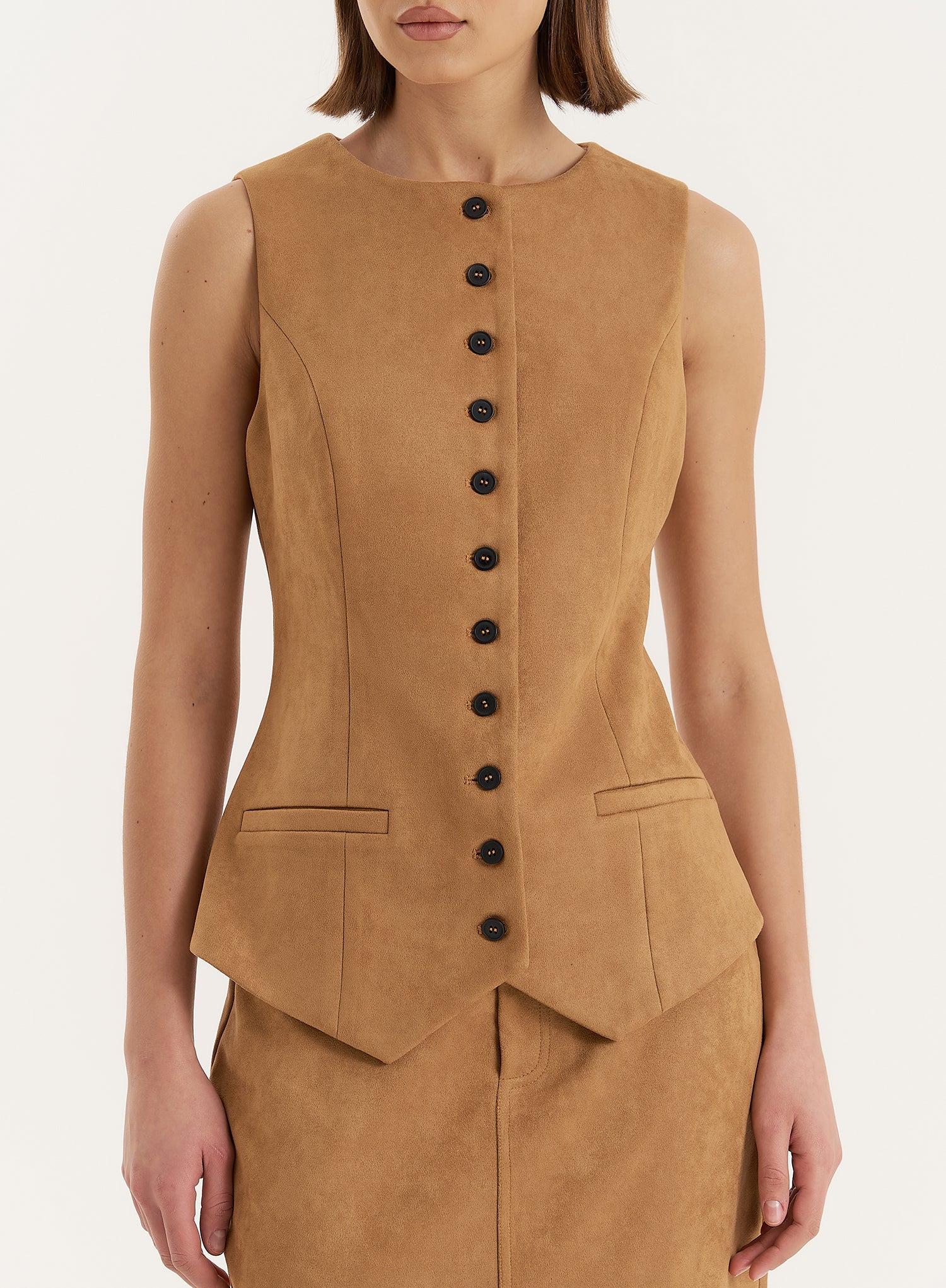 Tan Faux Suede Tailored Waistcoat- Briella