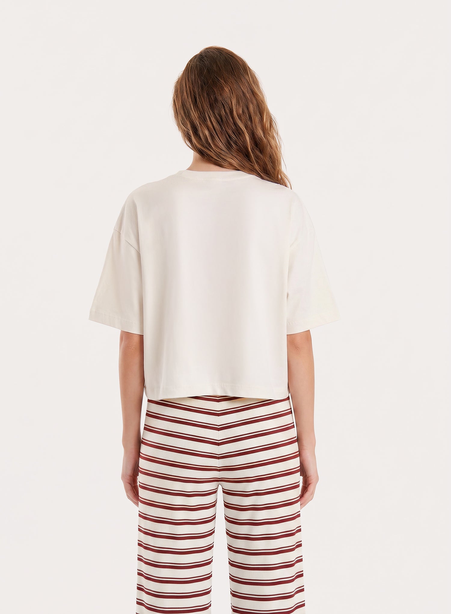 Cream Fourth Printed Cropped T-Shirt