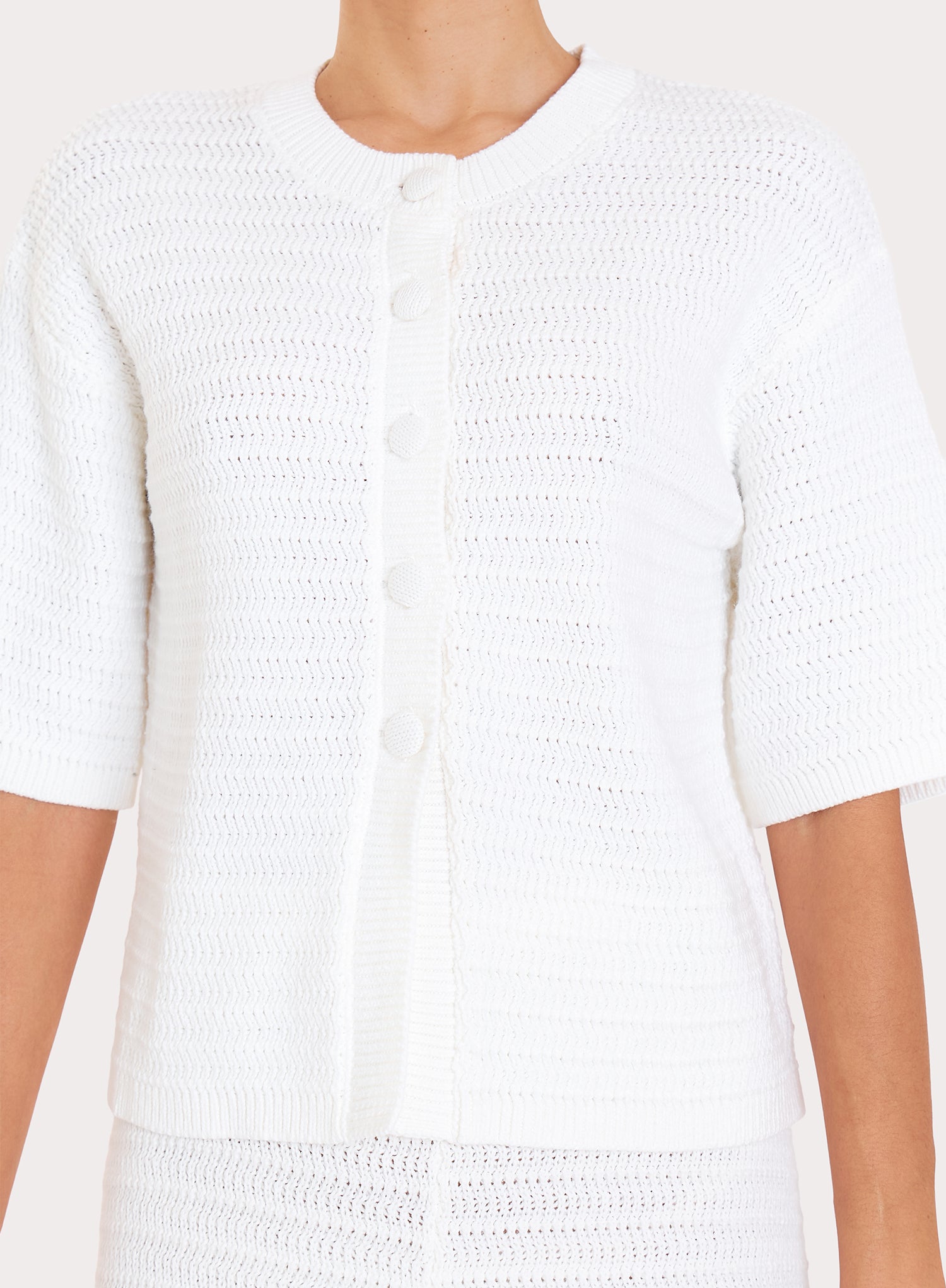 White Crochet Button Crop Shirt