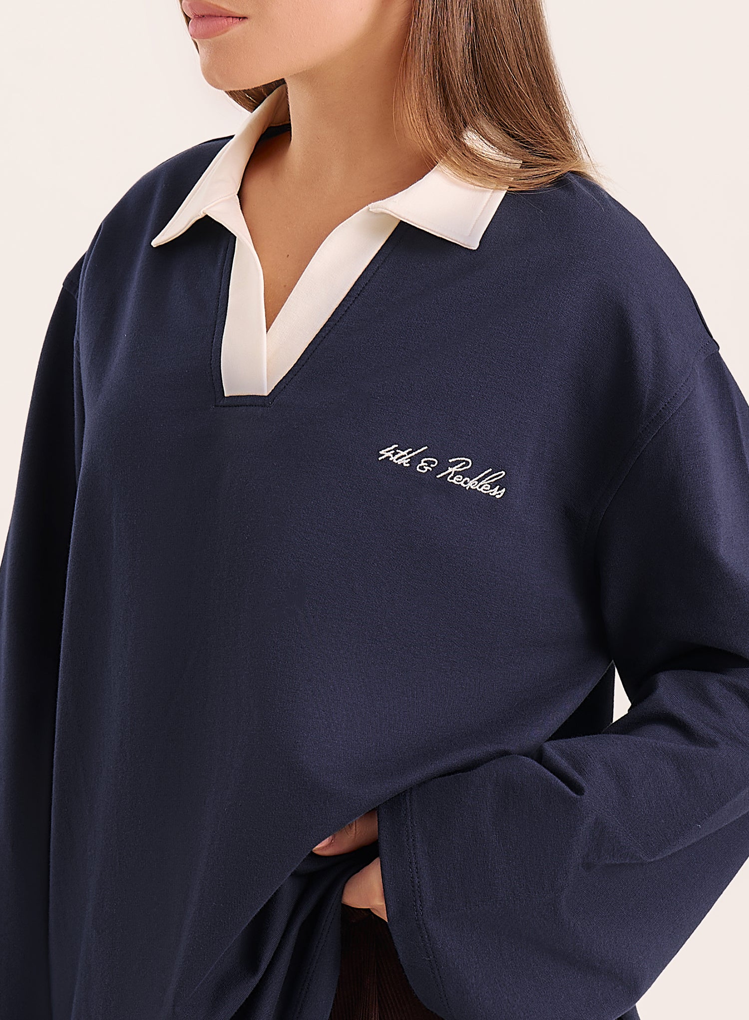 Navy Branded Contrast Collar Rugby Shirt