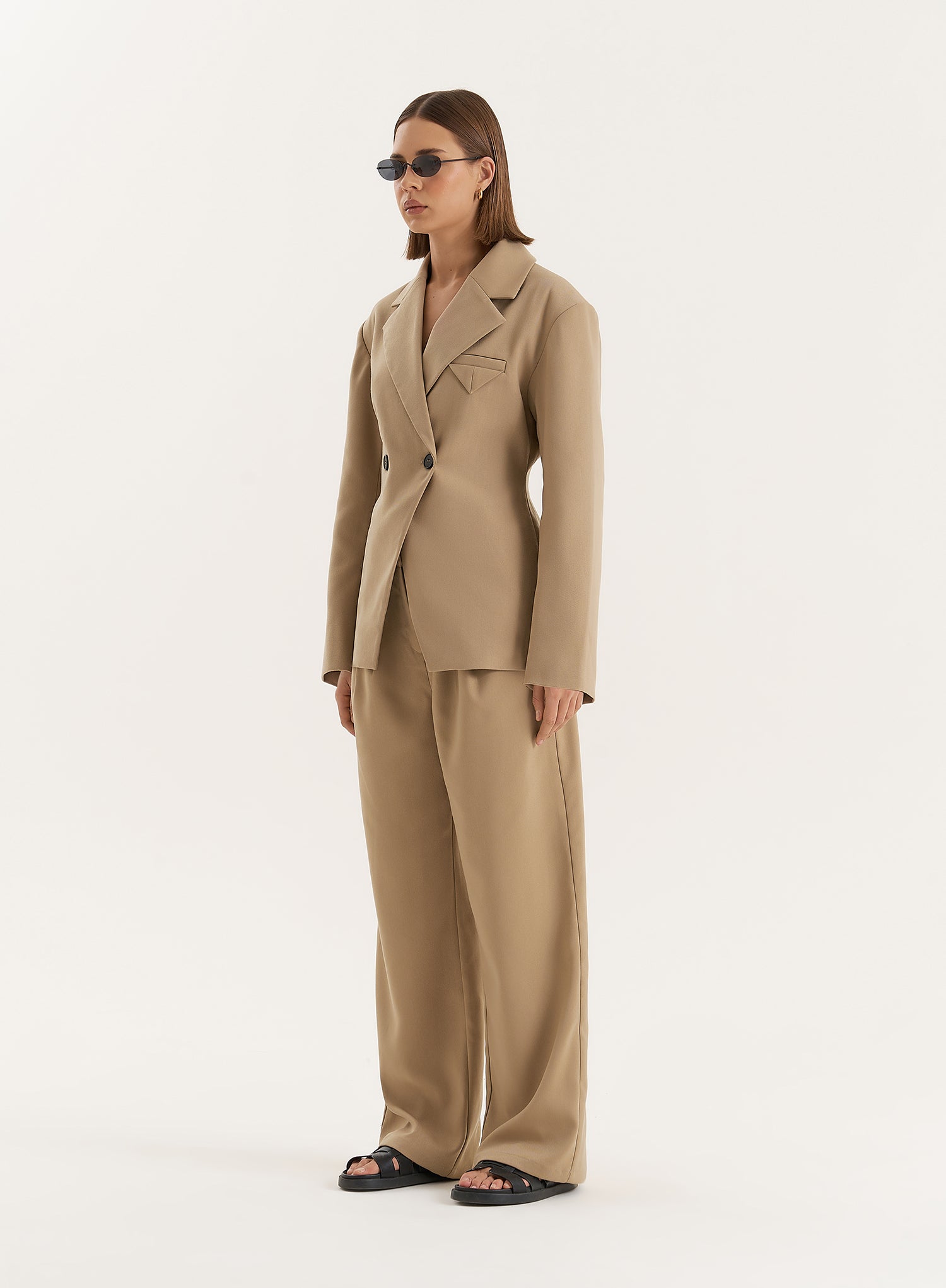 Camel Cinched Waist Tailored Blazer- Reese