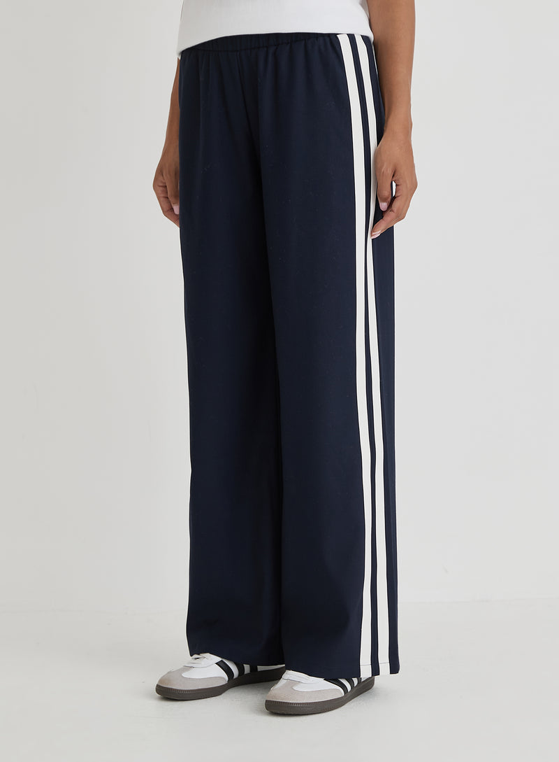 Navy Side Stripe Wide Leg Trouser- Tammy