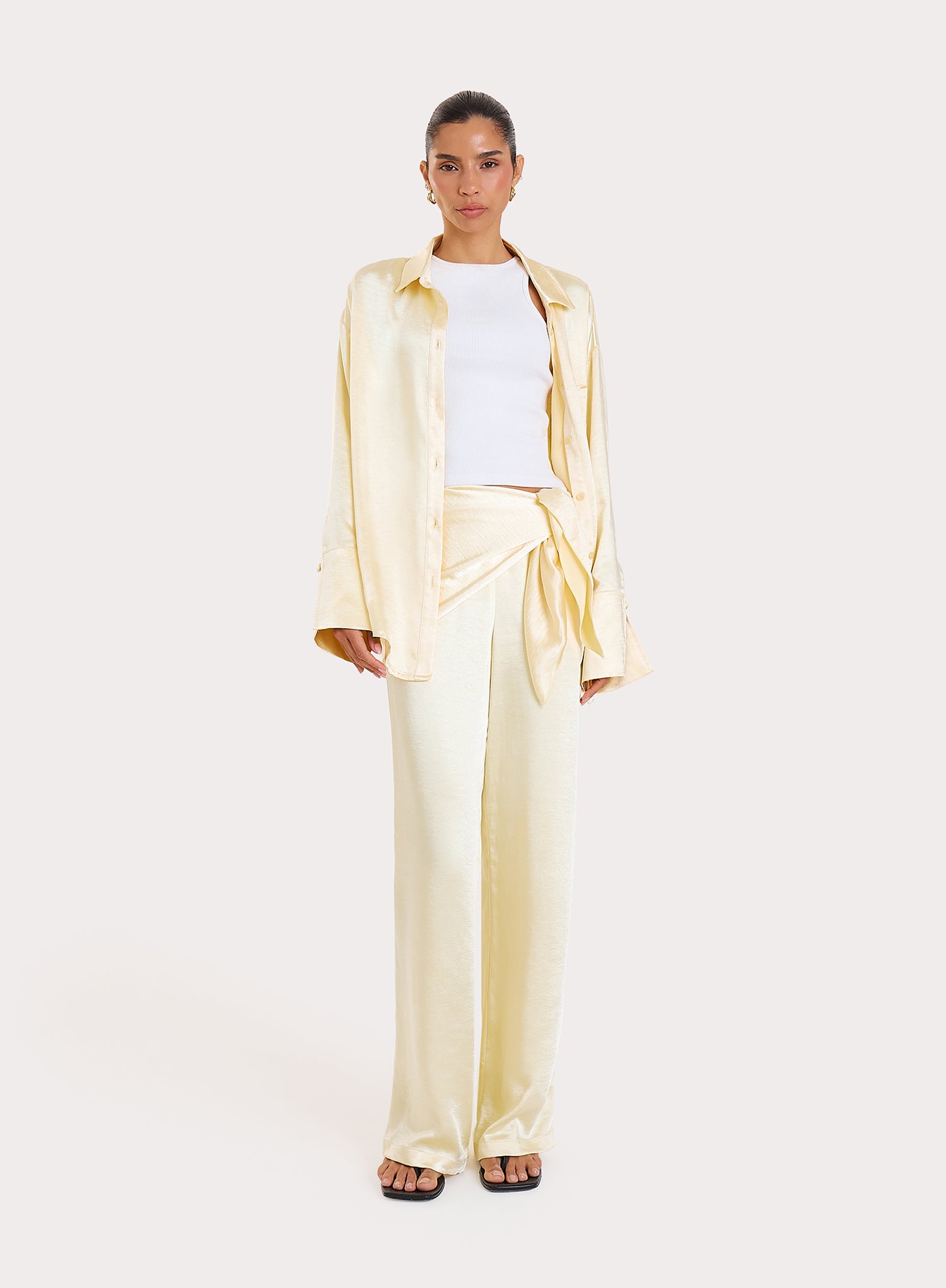 Lemon Satin Wide Leg Scarf Trousers