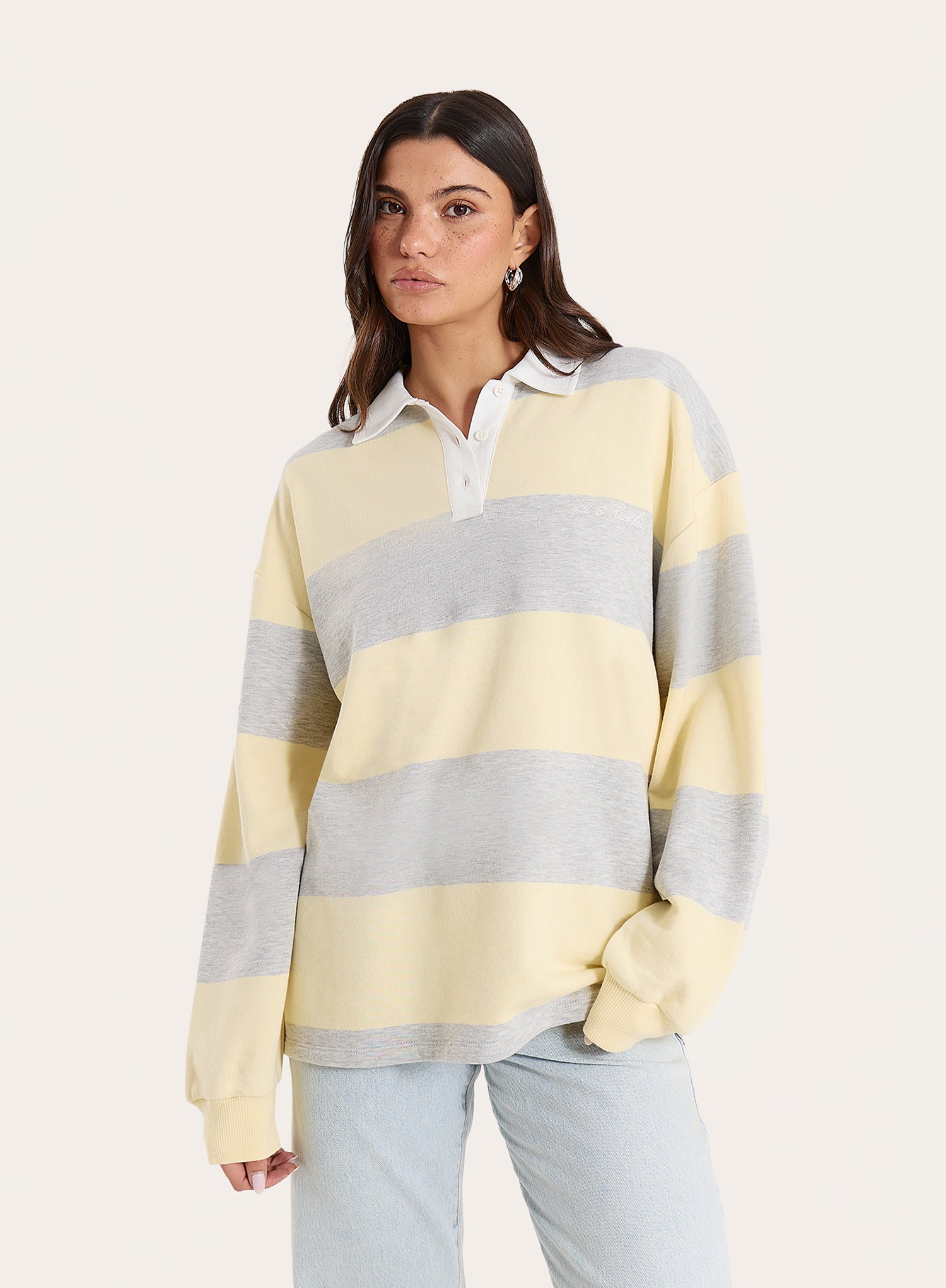 Yellow And Grey Stripe Fourth Branded Rugby Top