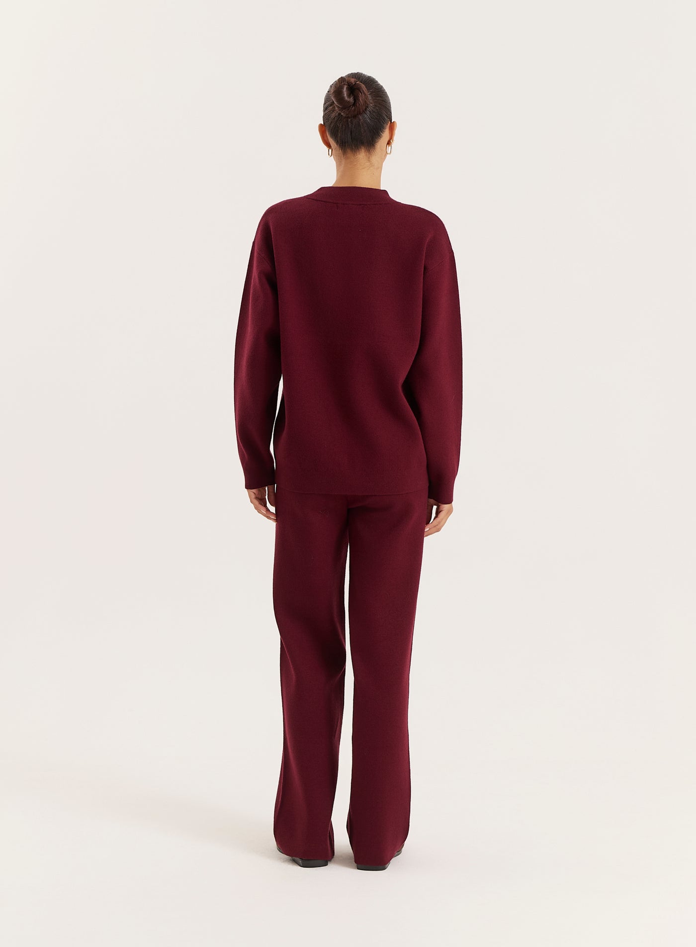 Burgundy Knitted Straight Leg Trousers