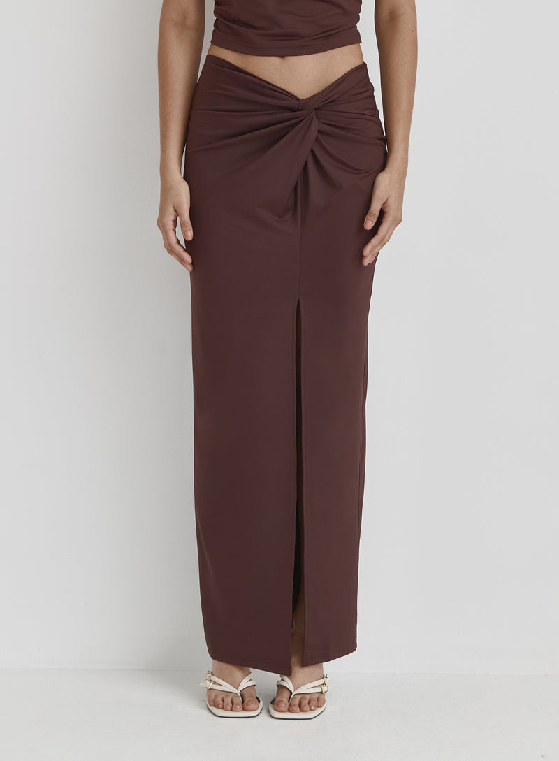 Brown Gather Detail Maxi Skirt- Noemi