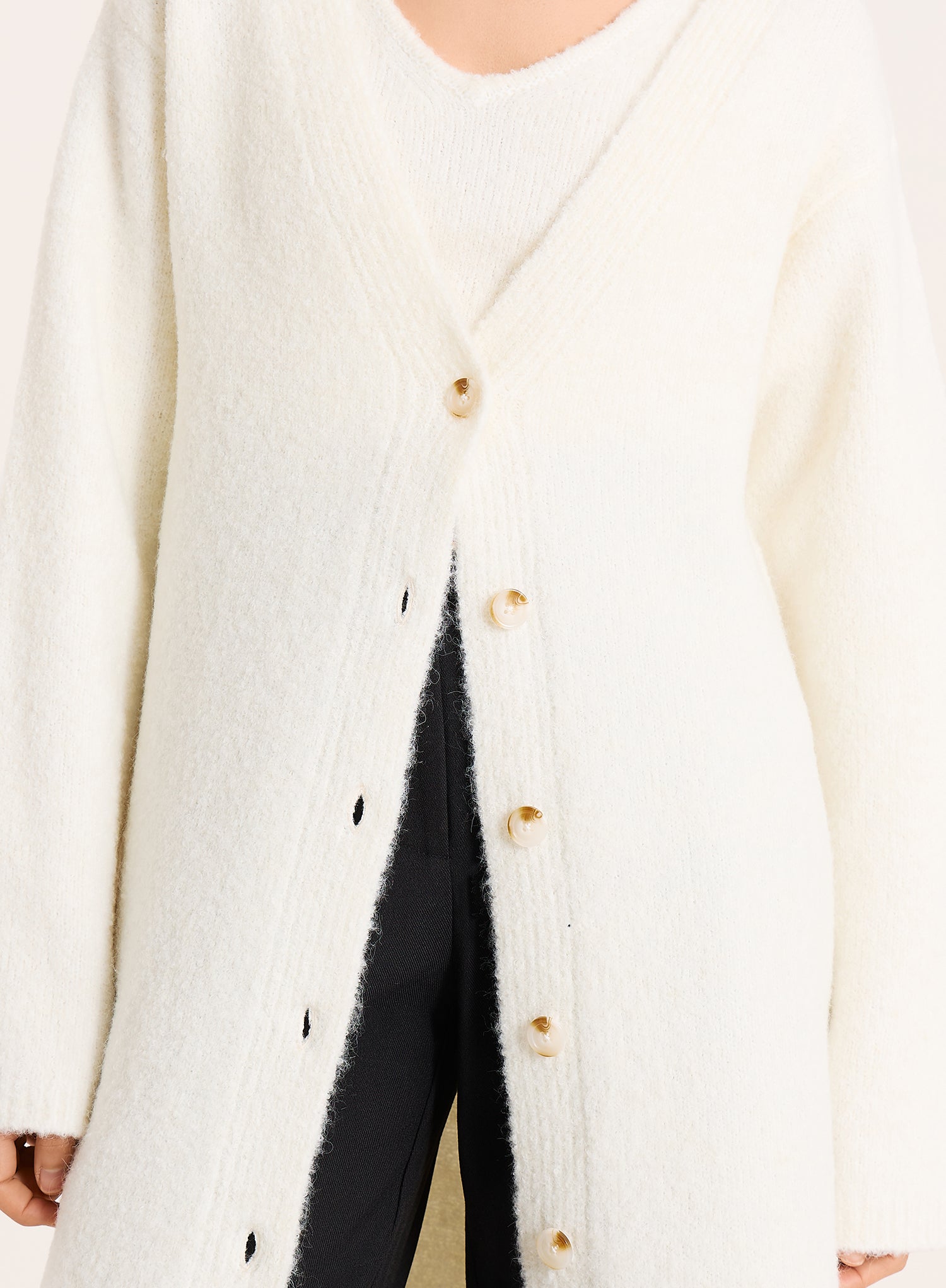 Cream Knitted Button Up Longline Cardigan