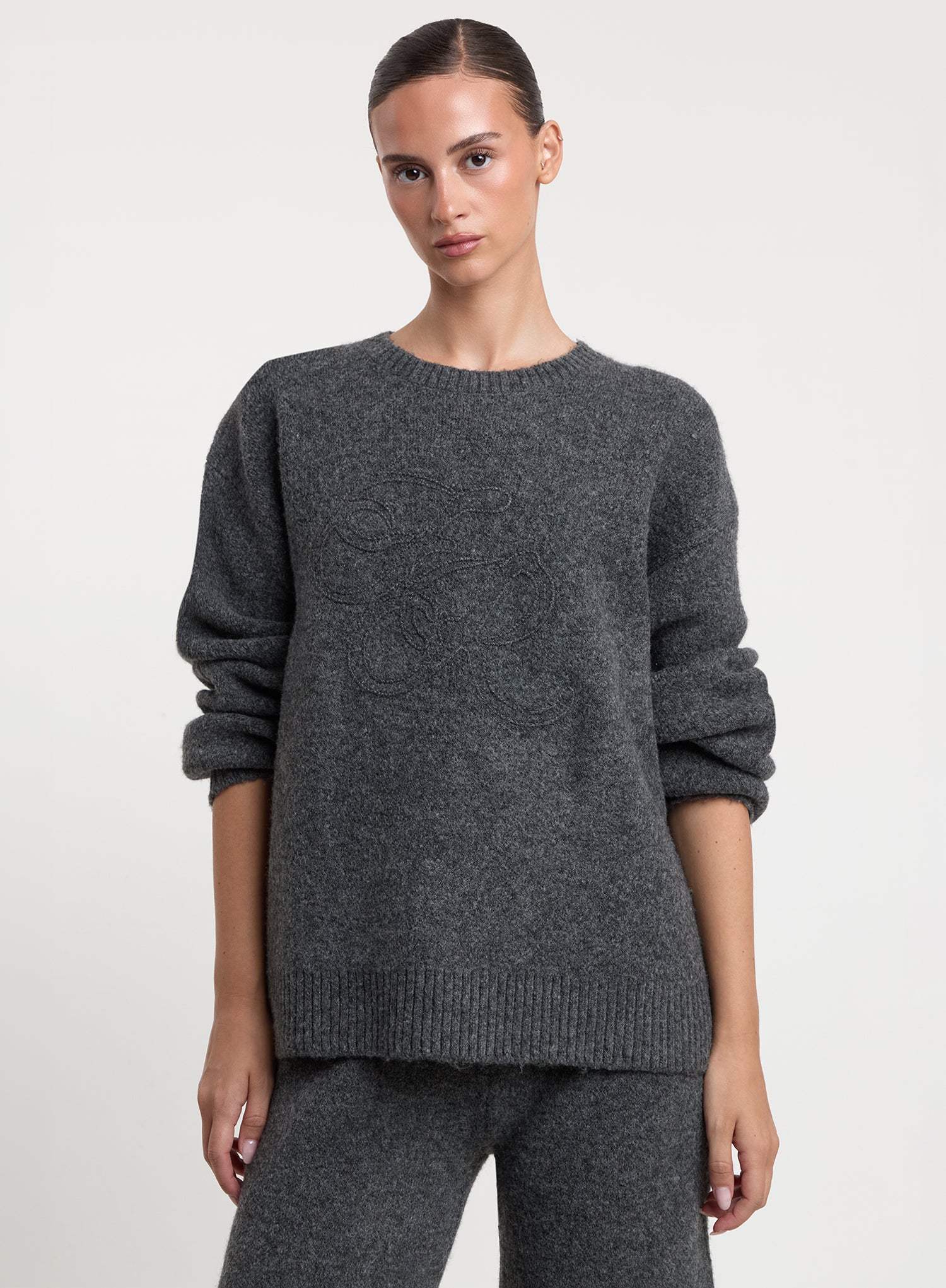Charcoal Wool Blend Branded Knitted Jumper