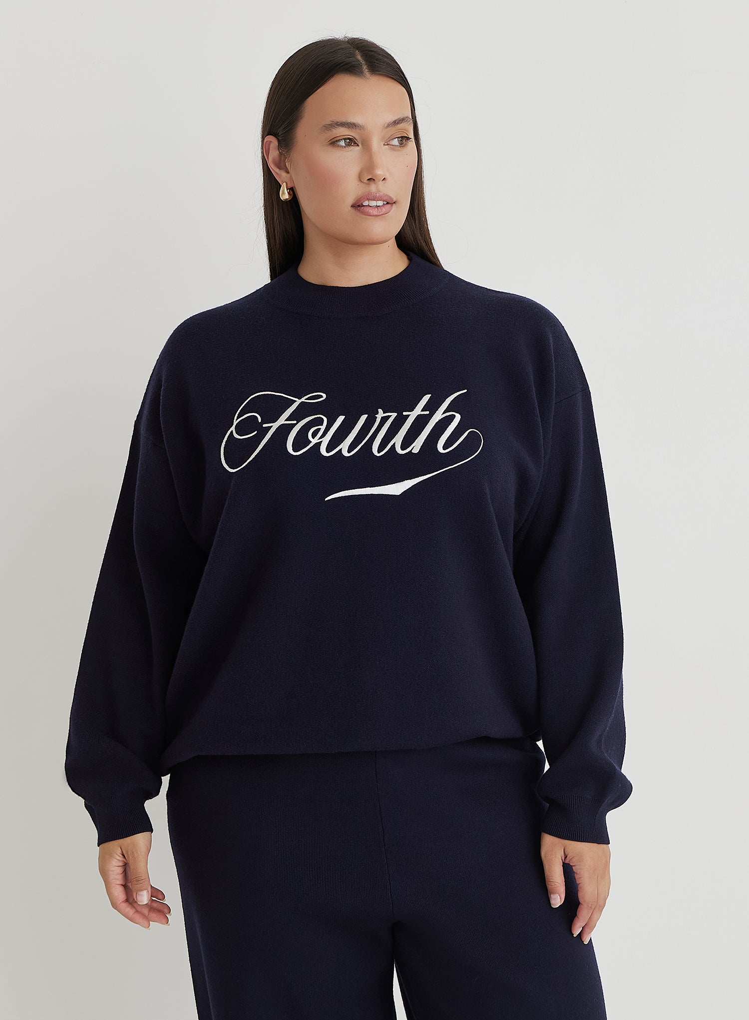 Navy Curve Knitted Fourth Jumper- Avery