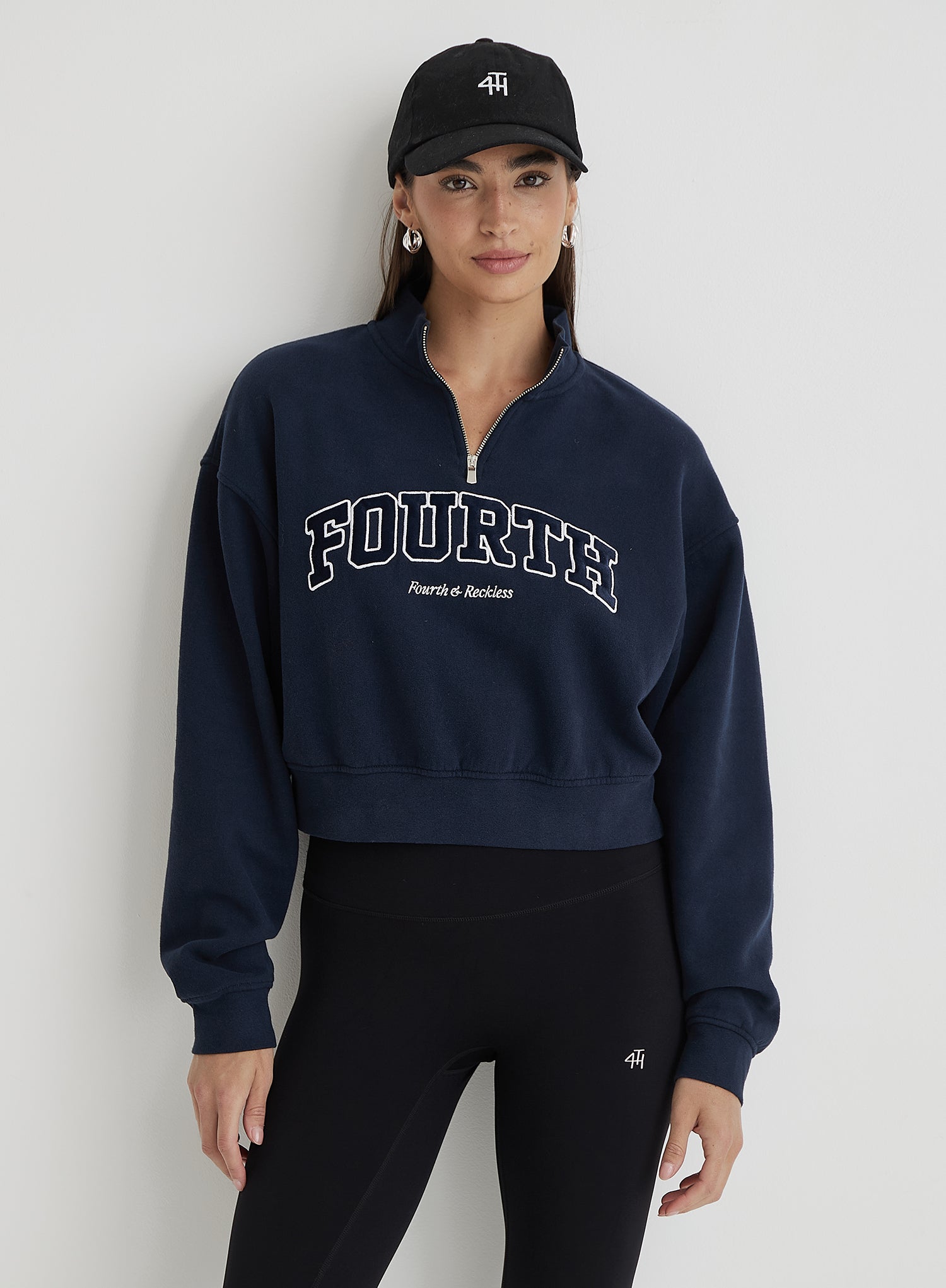 Navy Fourth Half Zip Cropped Sweatshirt- Zenya