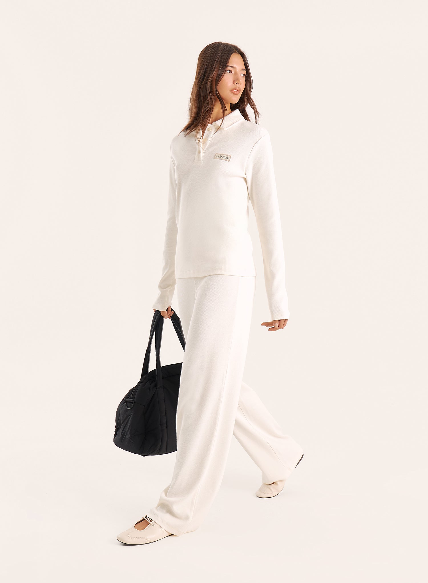 Ecru Fine Ribbed Jersey Longsleeve Top