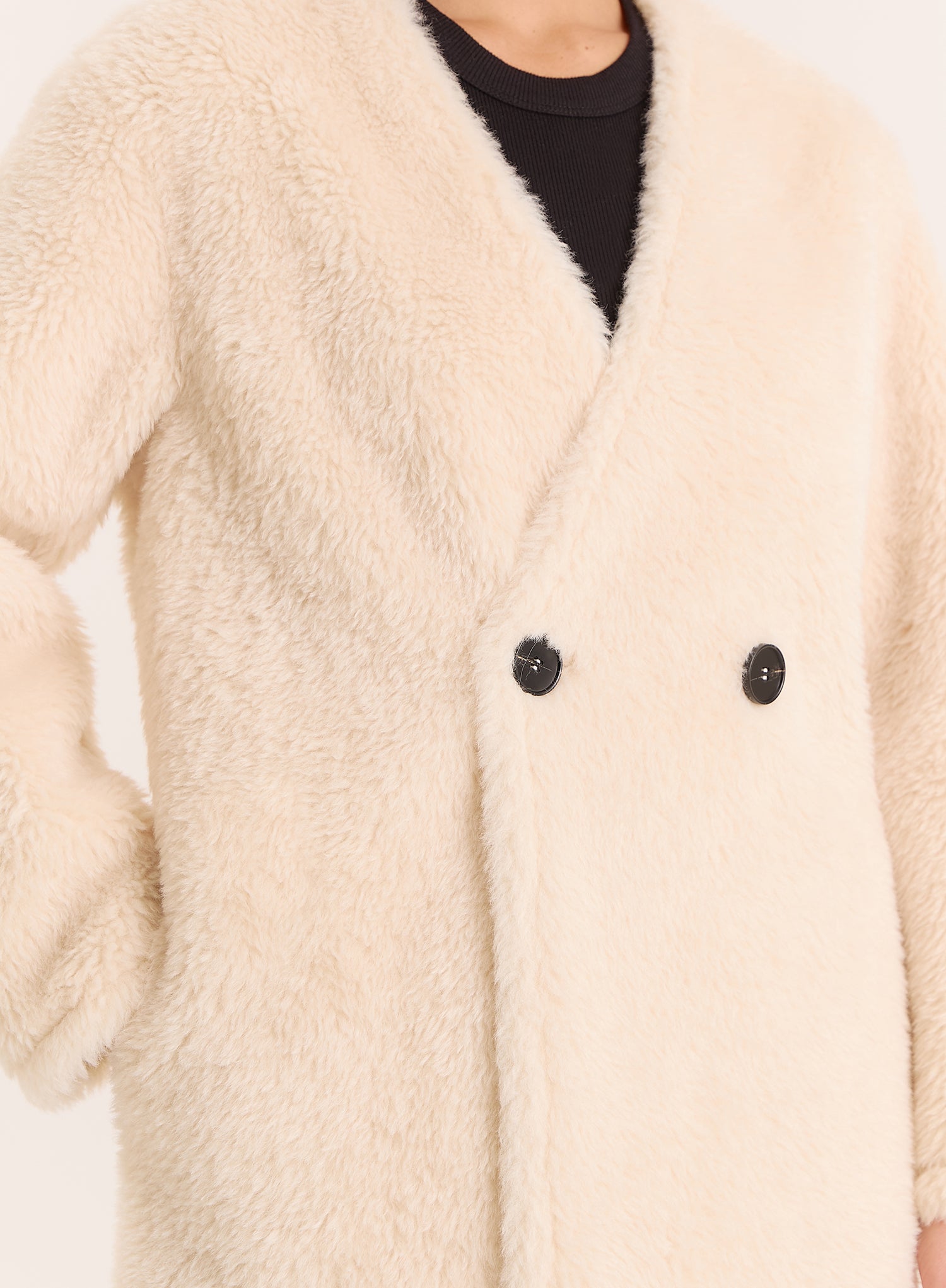 Cream Shearling Longline Buttoned Coat