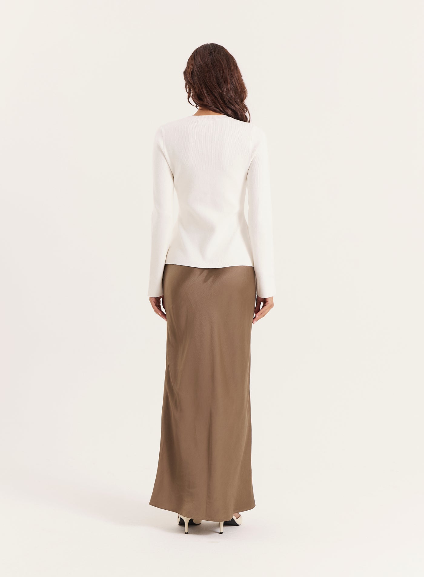 Khaki Satin Maxi Skirt