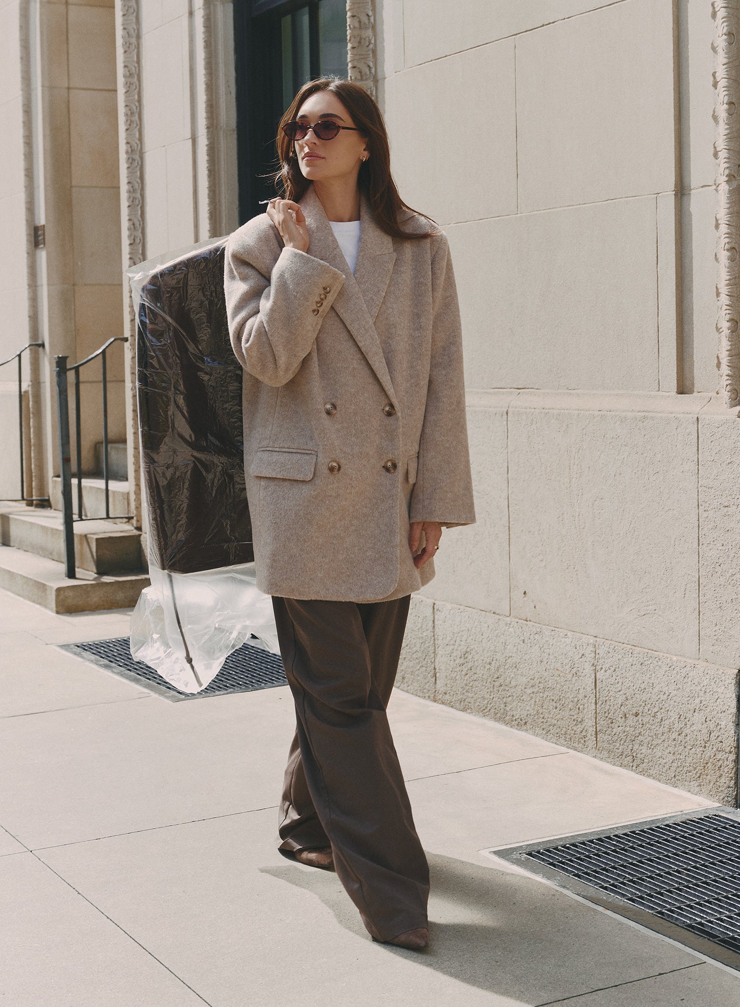 Oatmeal Longline Double Breasted Oversized Blazer