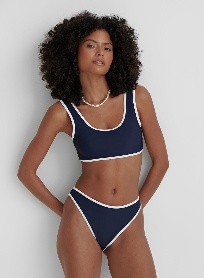 Navy Contrast Trim Bikini Top- Florence