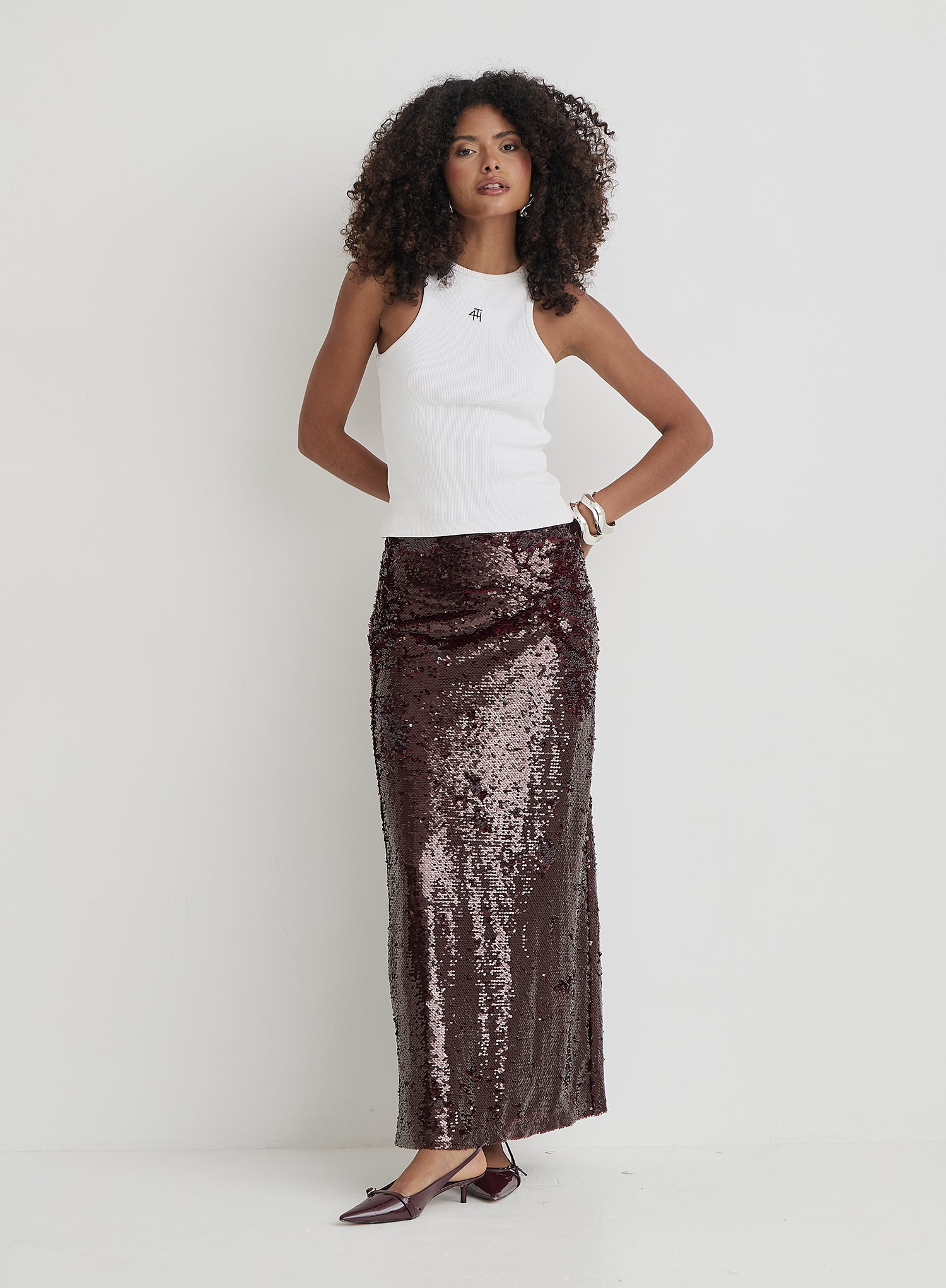 Burgundy Sequin Maxi Skirt- Odell