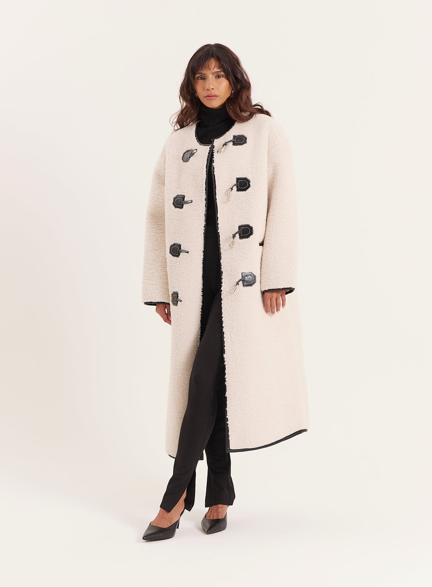 Women's Cream Faux Shearling Longline Oversized Coat Heyworth