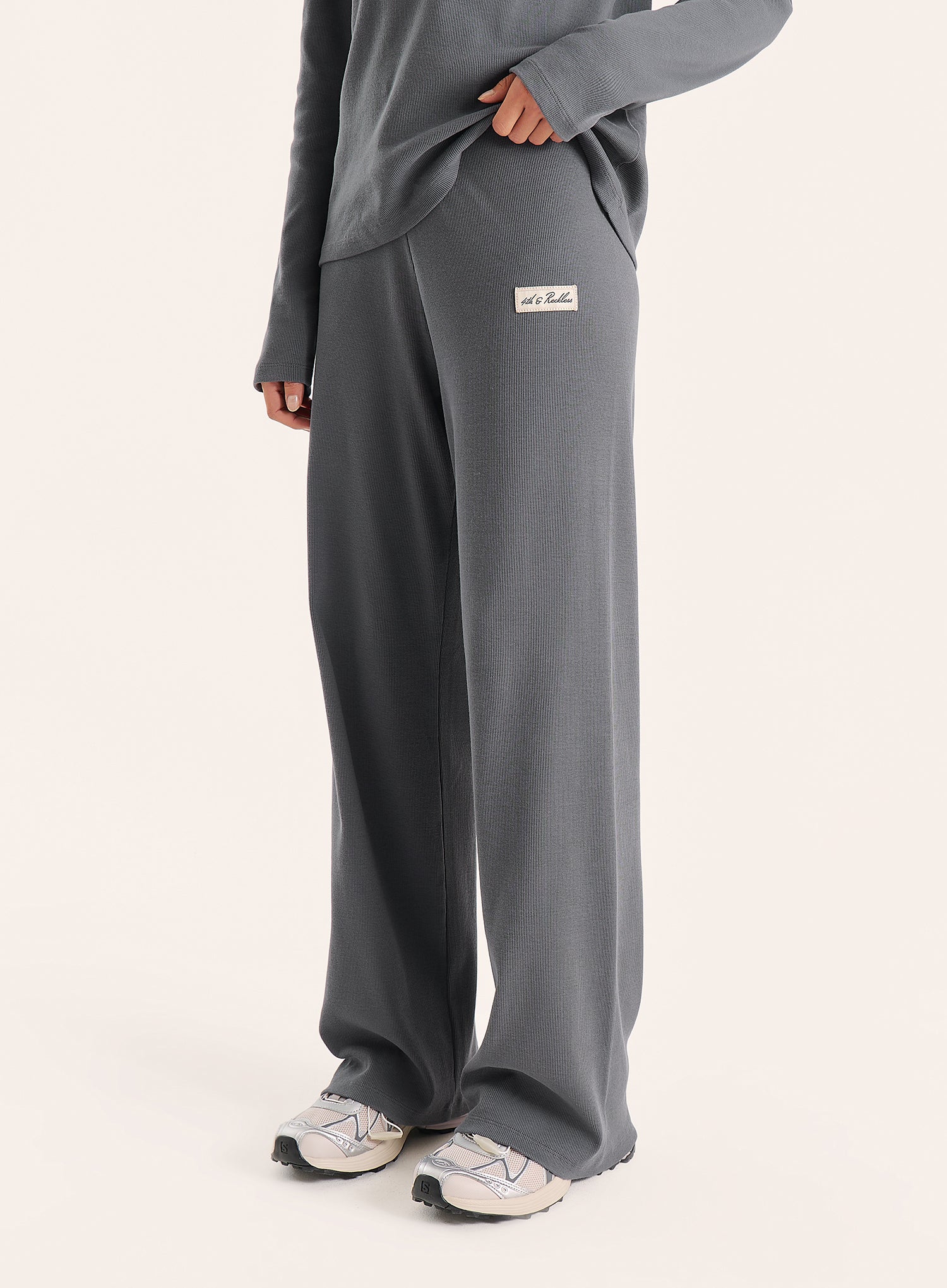 Dark Grey Ribbed Jersey Trousers