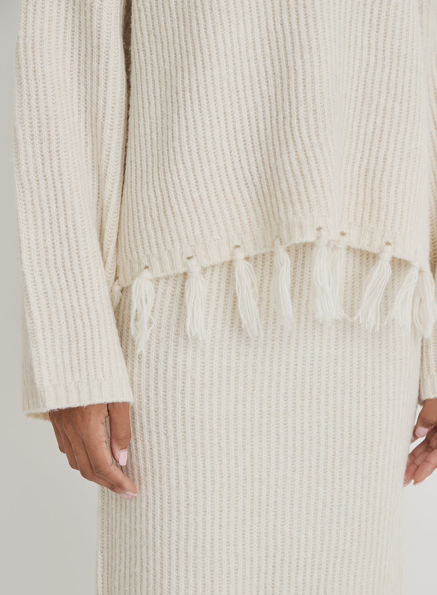 Cream Oversized Tassle Trim Jumper