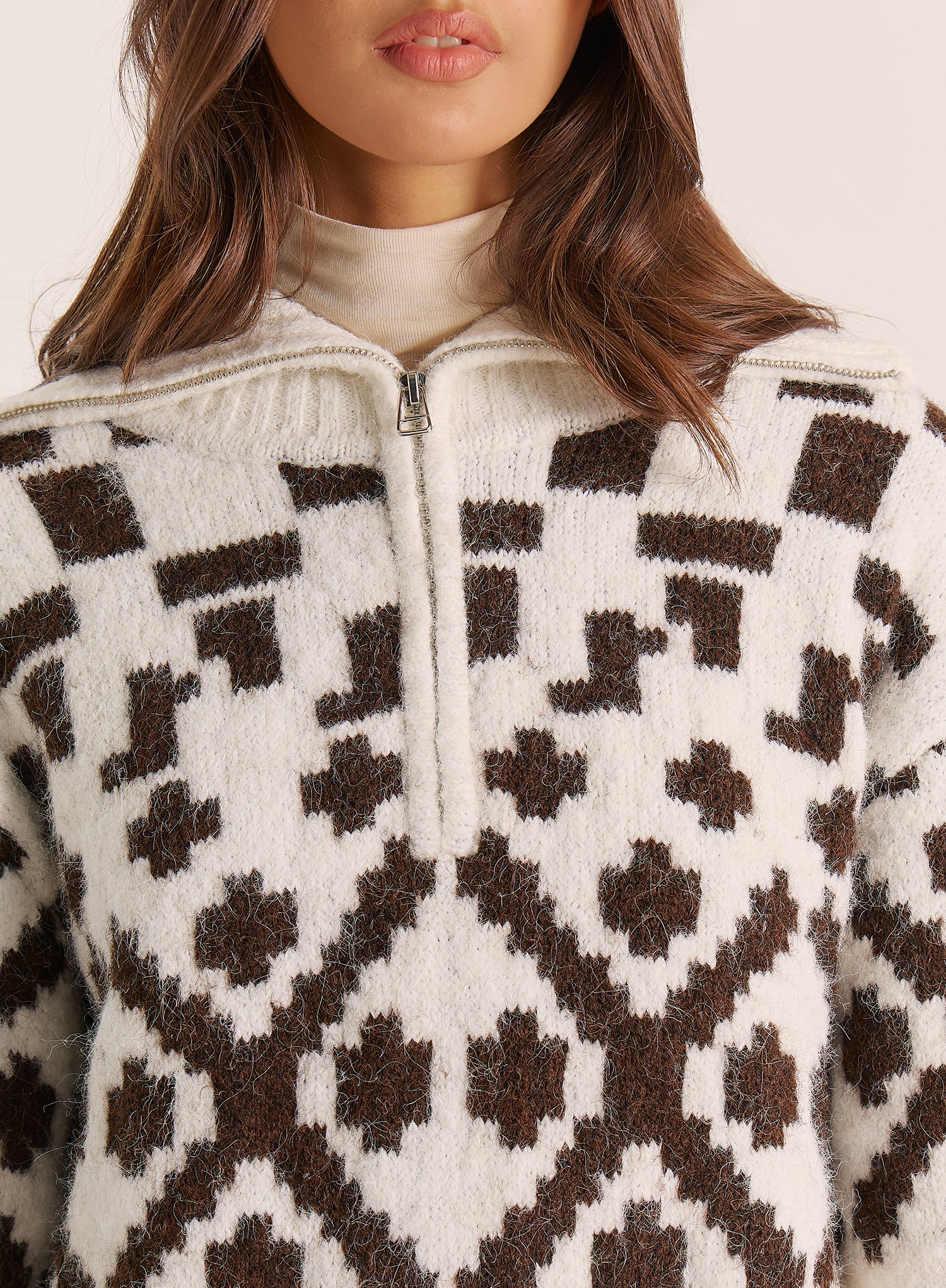 Multi Knitted Fairisle Collared Zip Jumper