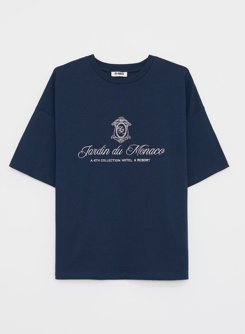 Navy Embroidered Monaco T-Shirt- Maison