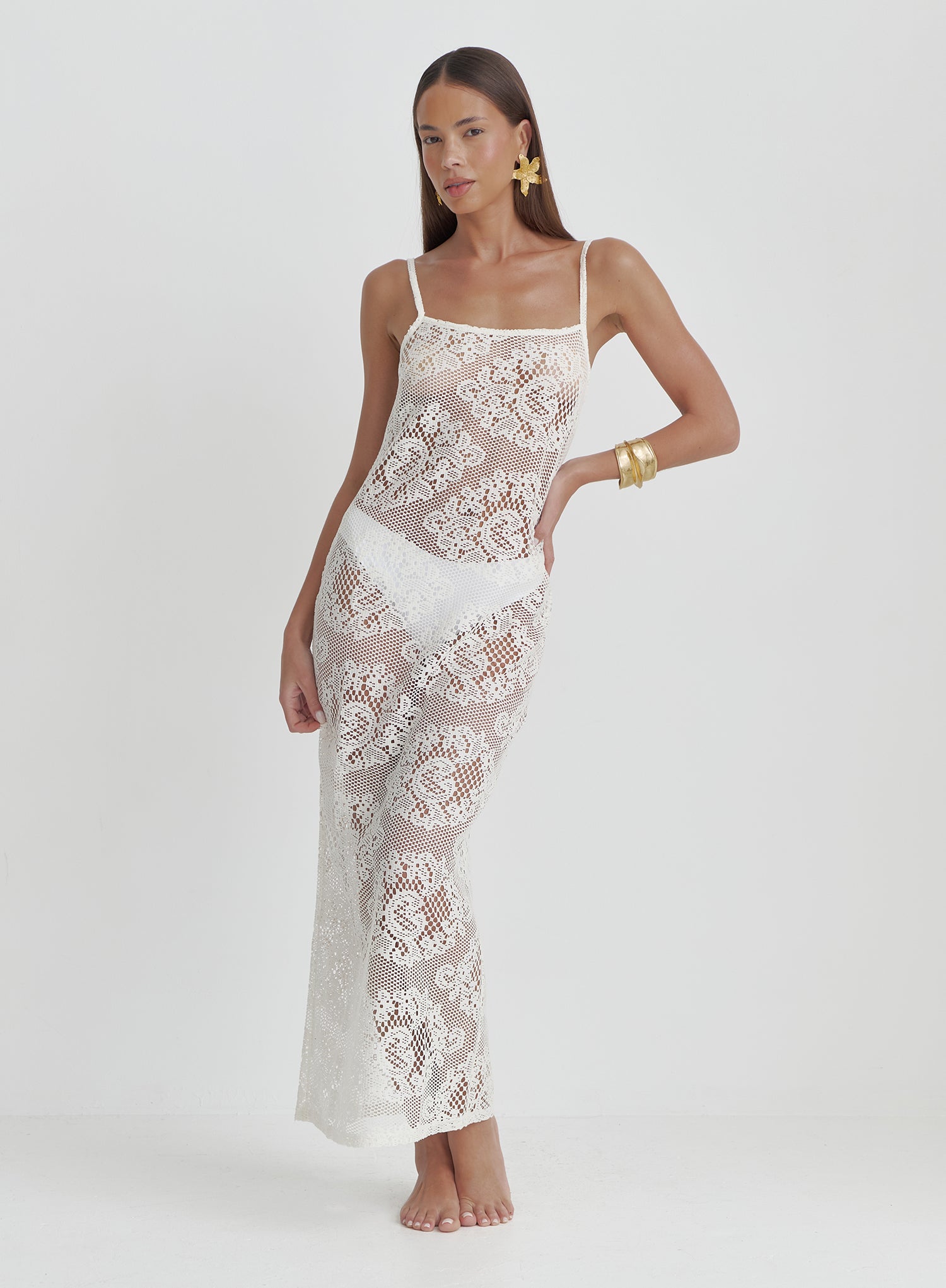 Off White Crochet Maxi Dress- Agnes