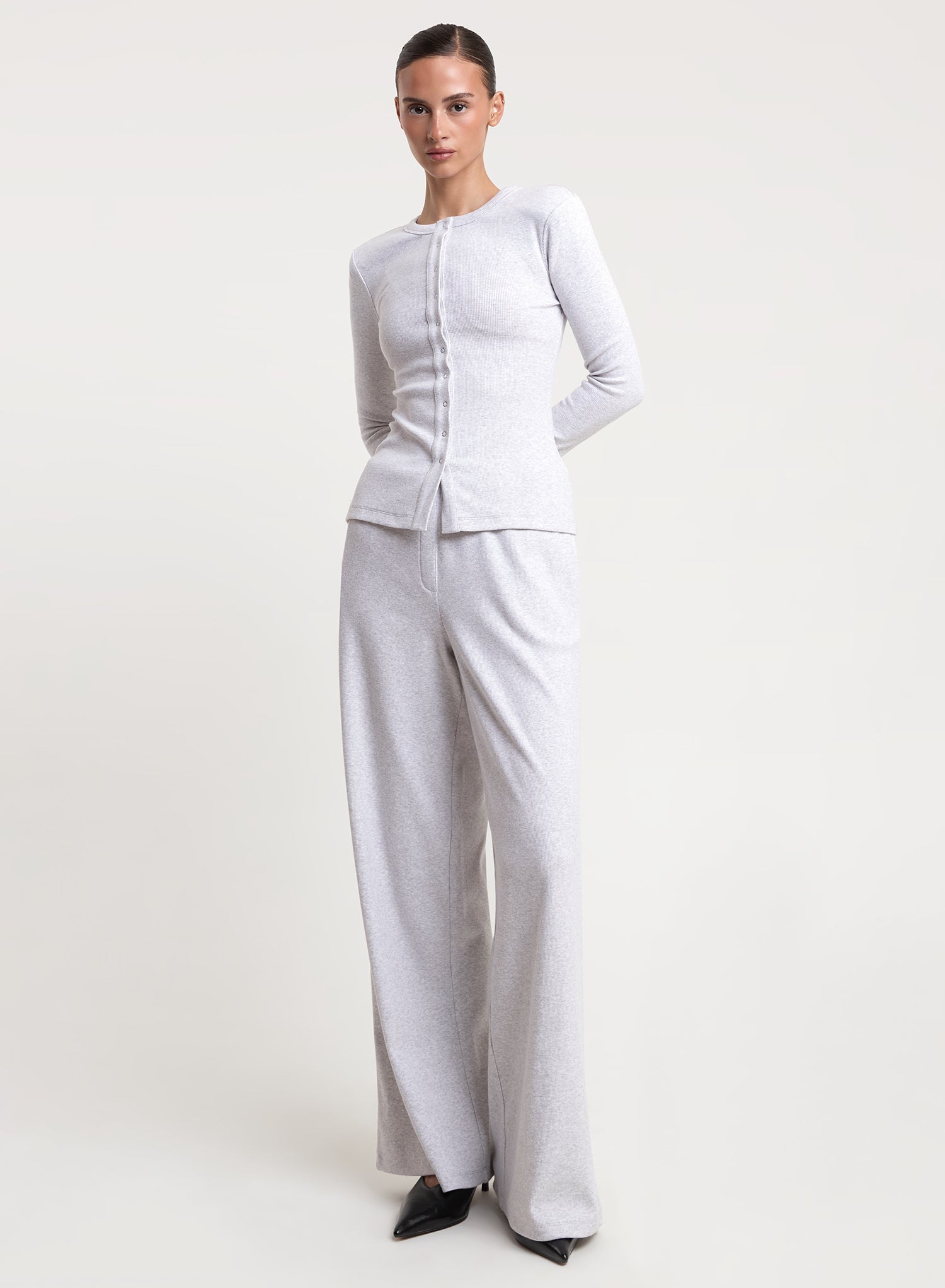 Grey Ribbed Elasticated Waist Trousers