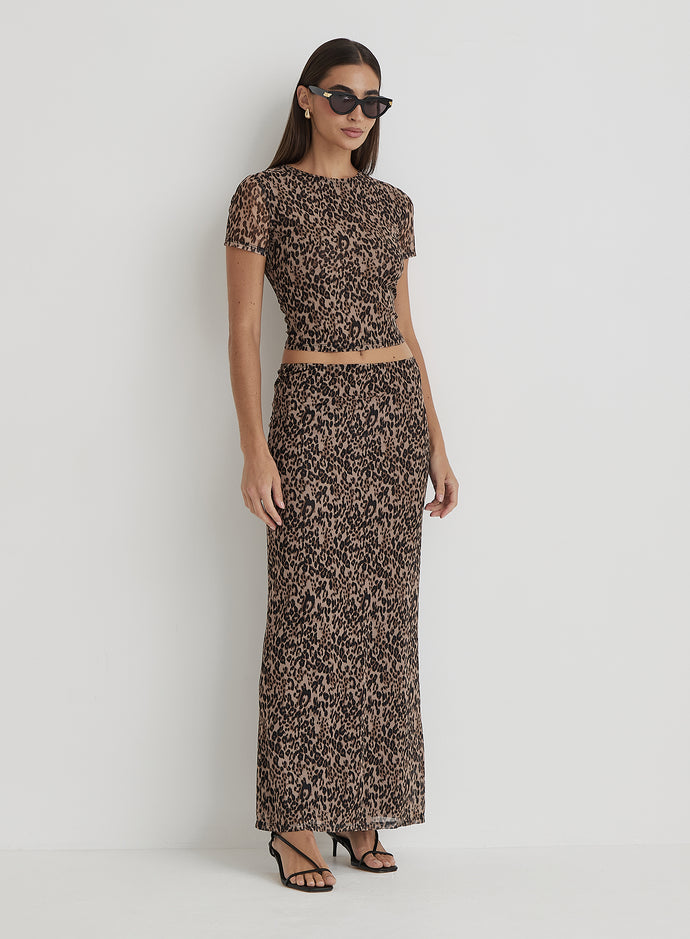 Women's Leopard Print Mesh Maxi Skirt Cher| 4th Reckless