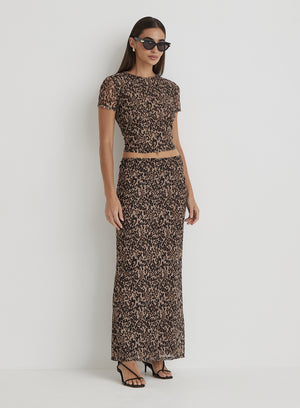 Leopard Print Mesh Maxi Skirt- Cher