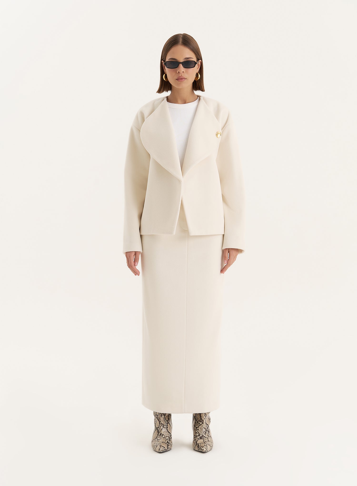 Cream Wool Blend Oversized Lapel Jacket- Shelly