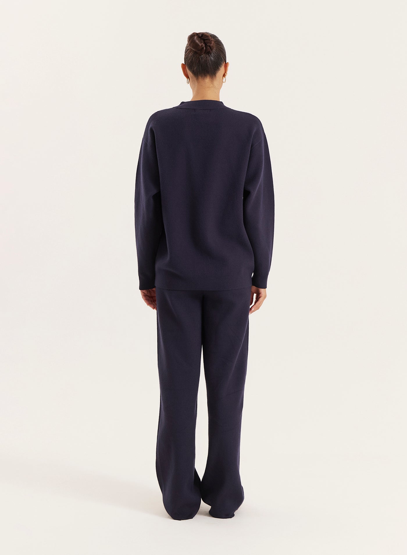 Navy Knitted Straight Leg Trousers