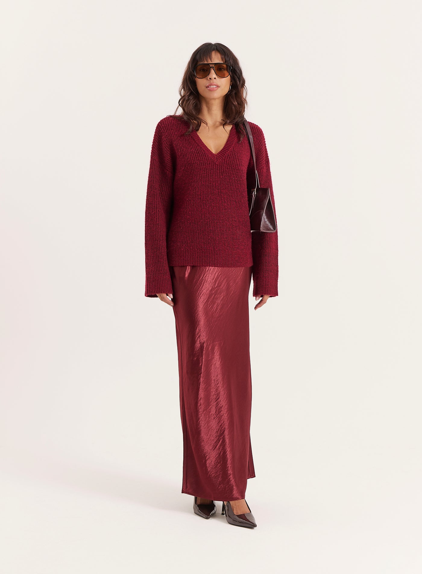 Burgundy Satin Maxi Skirt