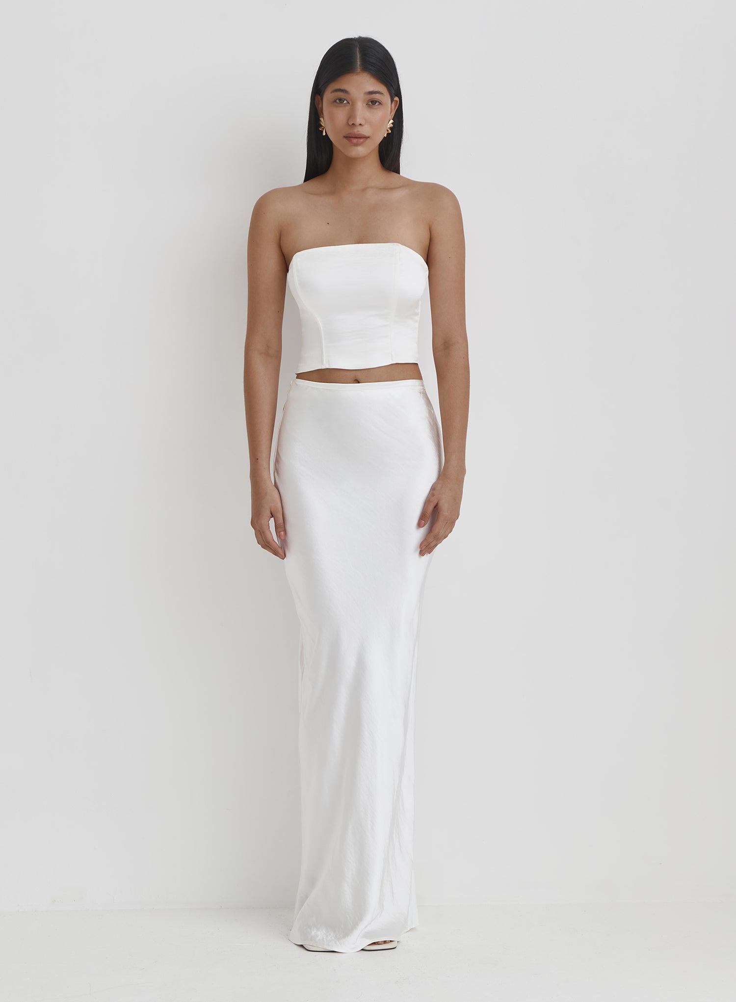Women's White Satin Maxi Skirt-Azalea| 4th Reckless