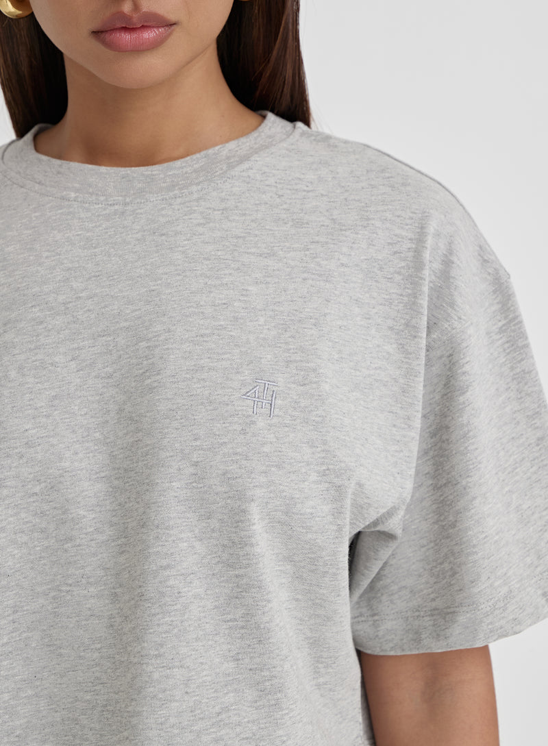 Grey Marl Branded Cropped T-Shirt- Loran