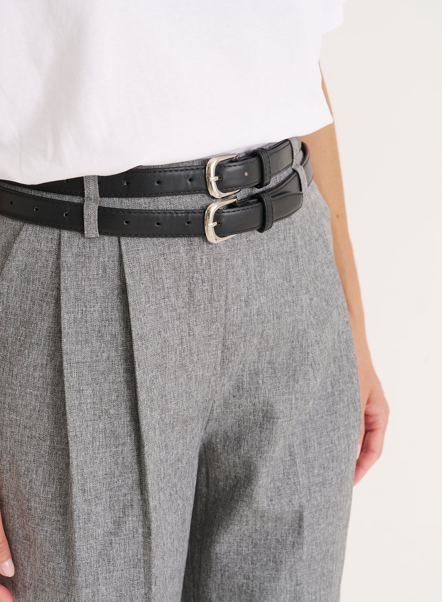 Grey Belted Tailored Wide Leg Trouser