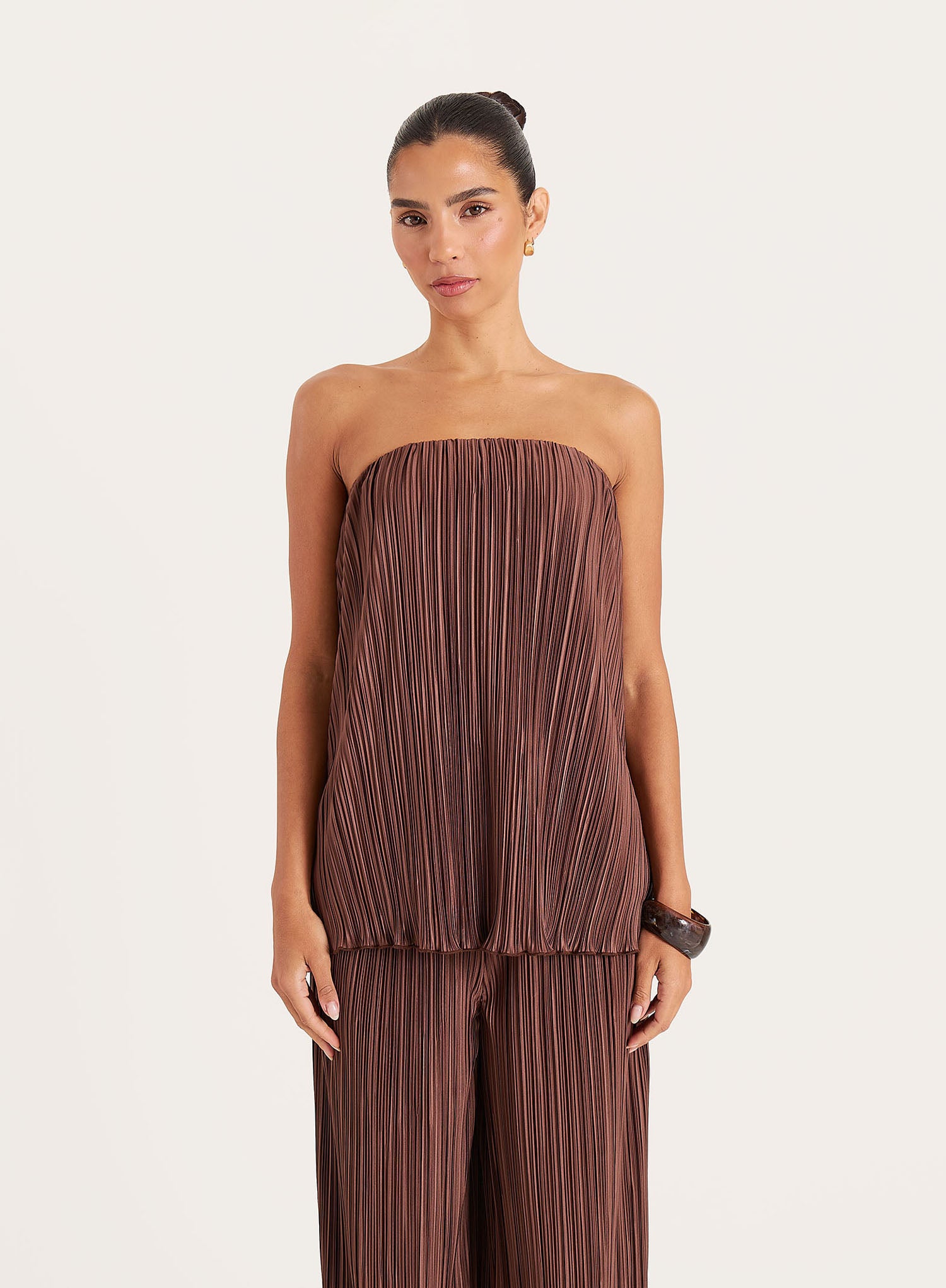 Chocolate Plisse Bandeau Top