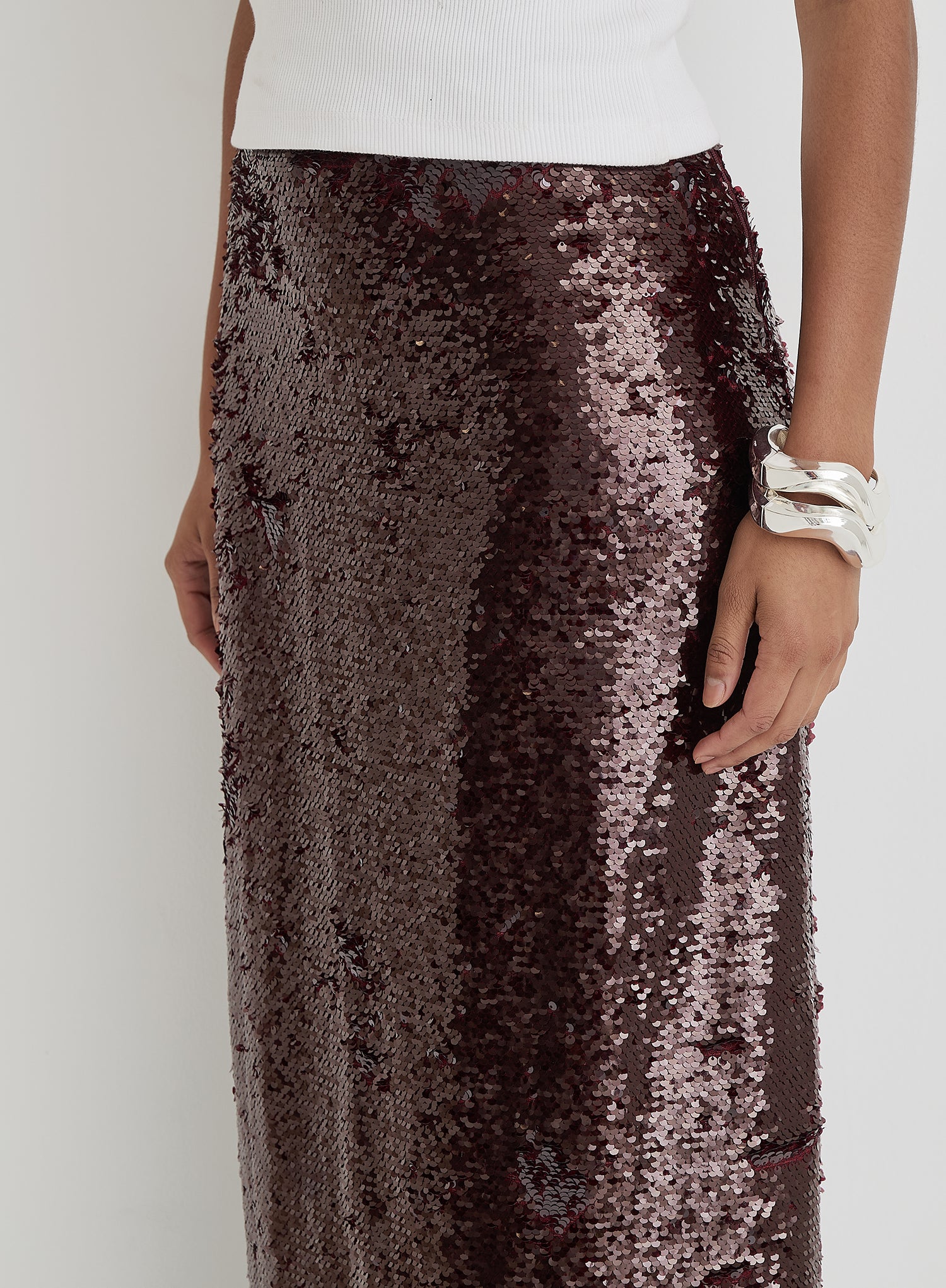 Burgundy Sequin Maxi Skirt- Odell