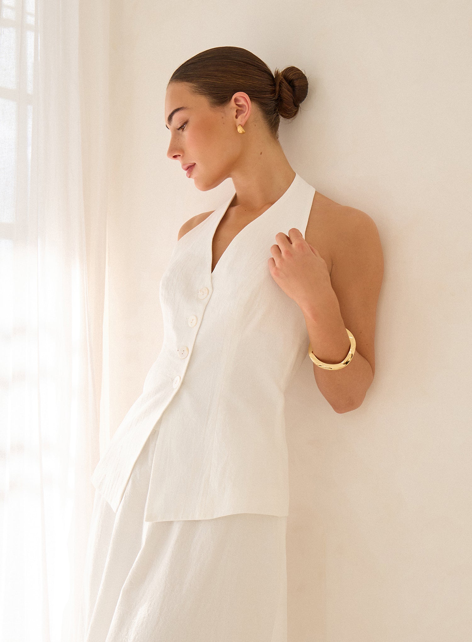 White Cotton Halterneck Tailored Waistcoat