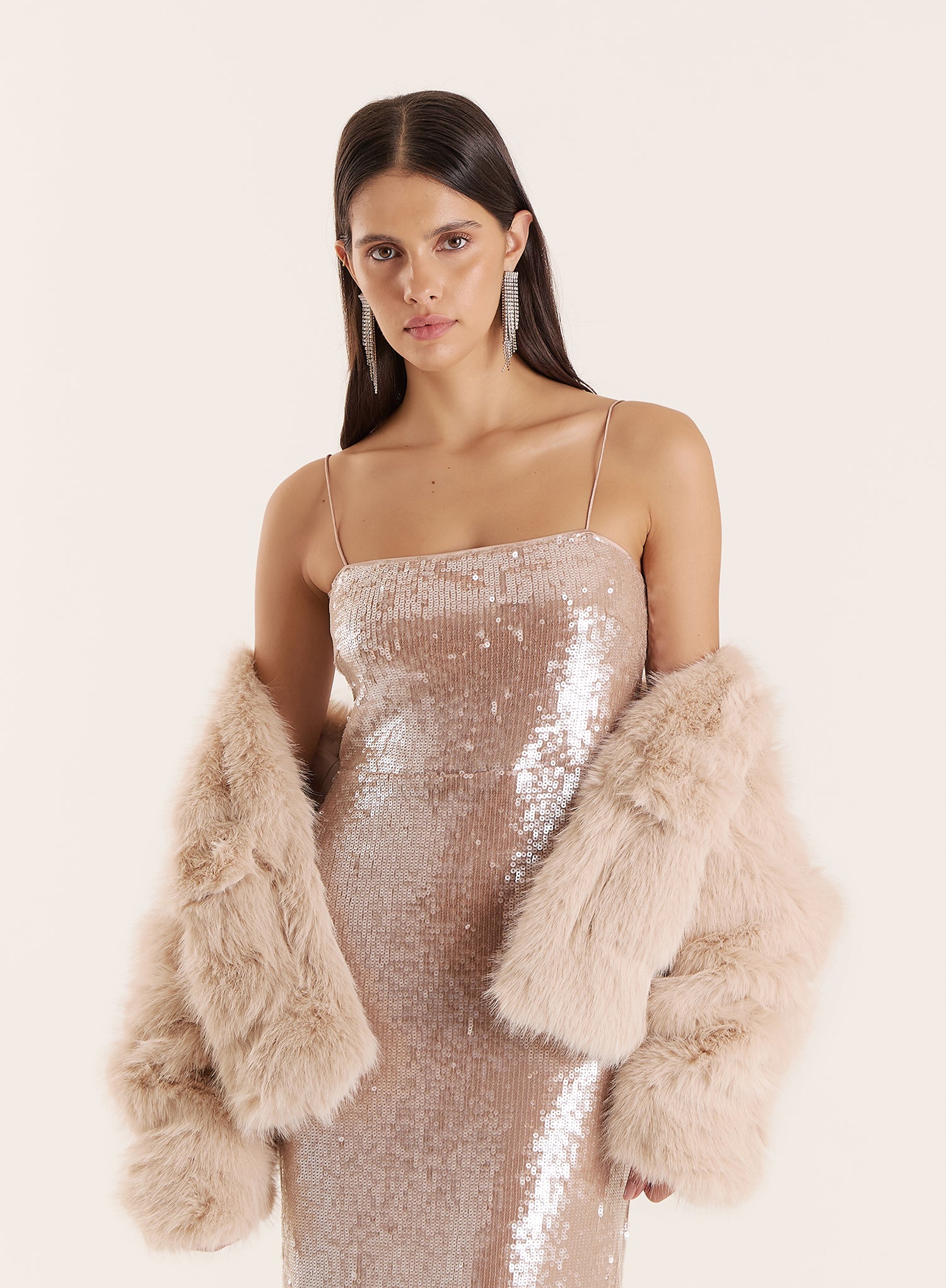 Nude Sequin Maxi Slip Dress- Norma