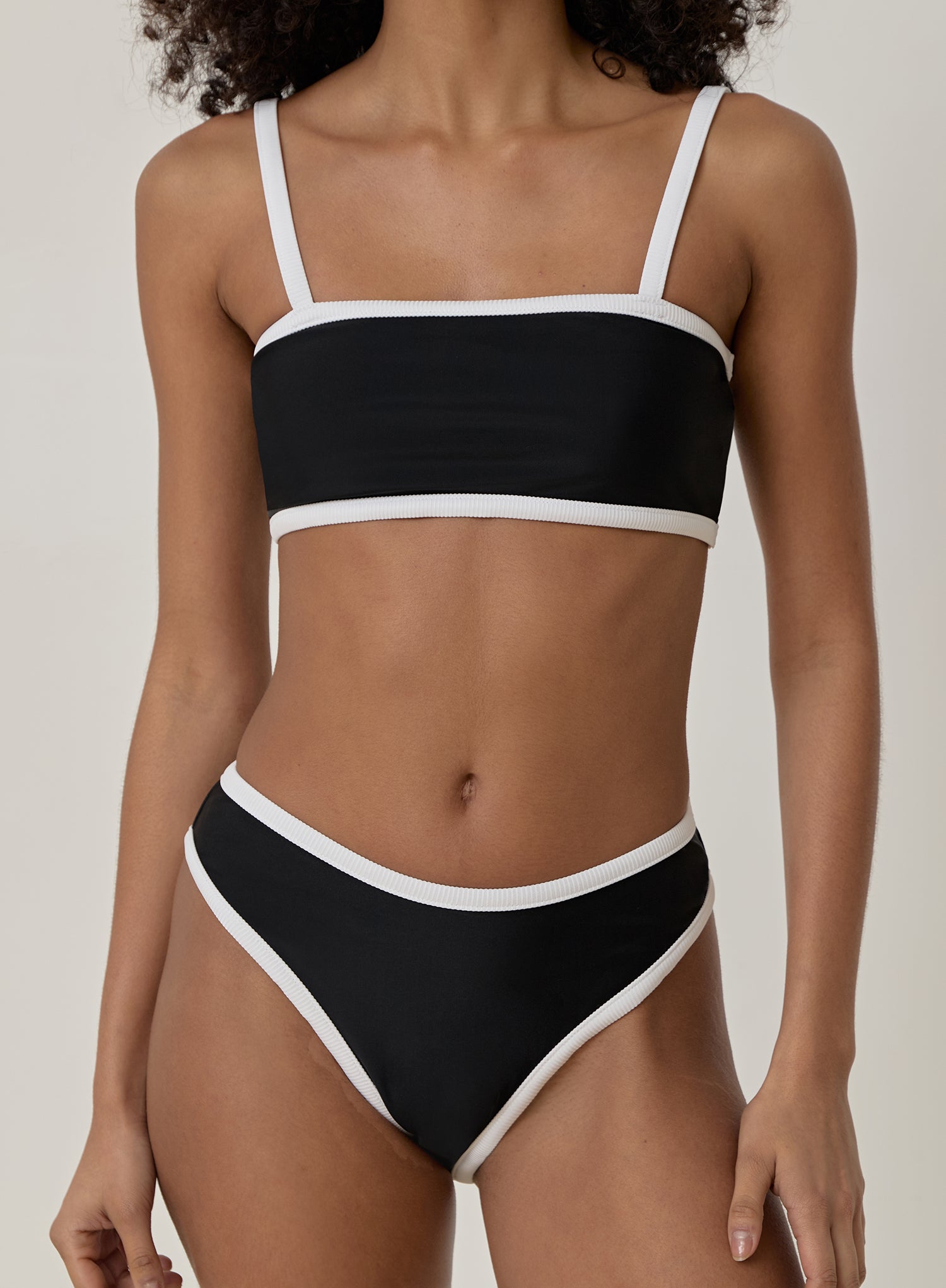 Black Contrast Trim High Leg Bikini Bottom- Cabo