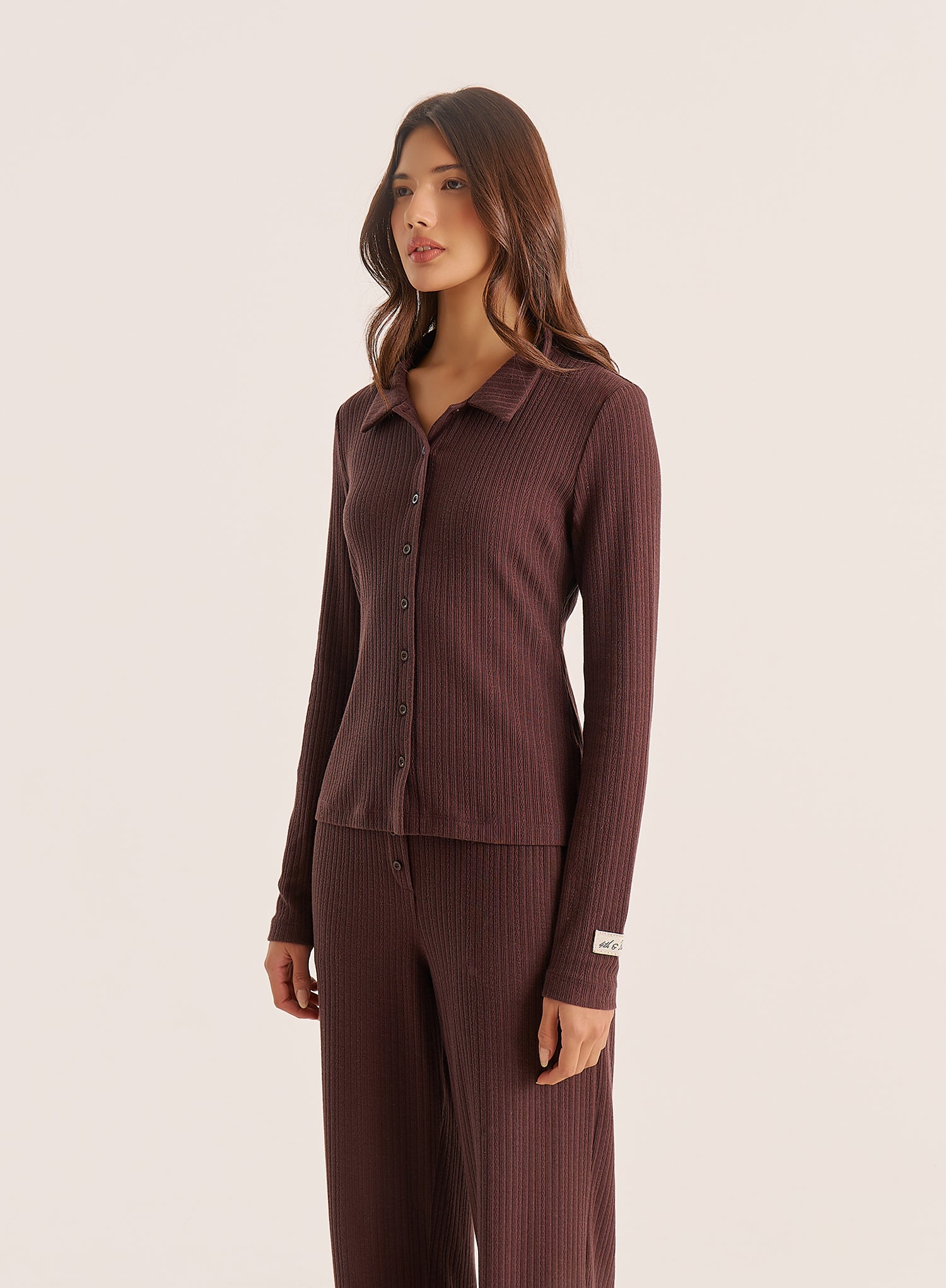 Chocolate Buttoned Pointelle Top