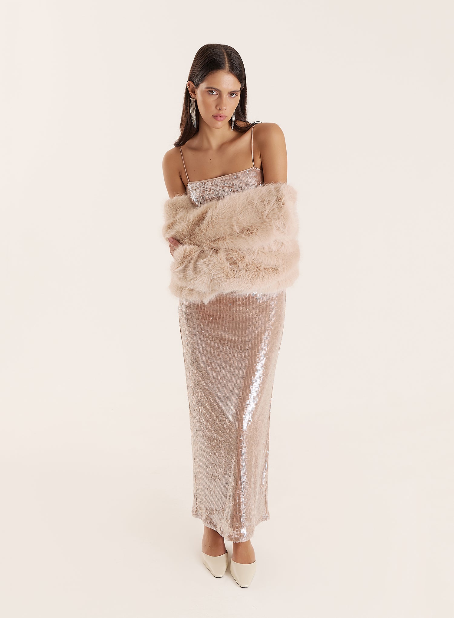 Nude Sequin Maxi Slip Dress- Norma