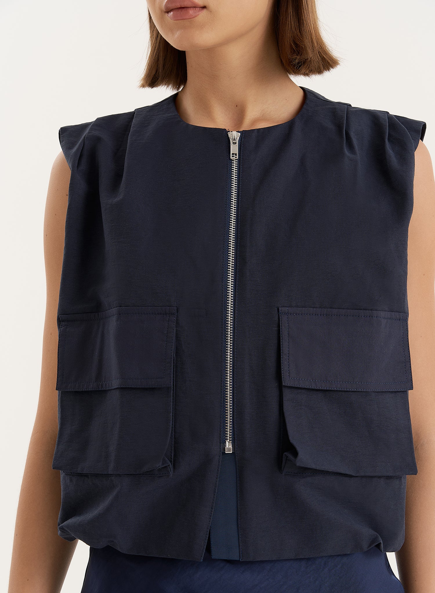 Navy Drawstring Gilet- Cleo