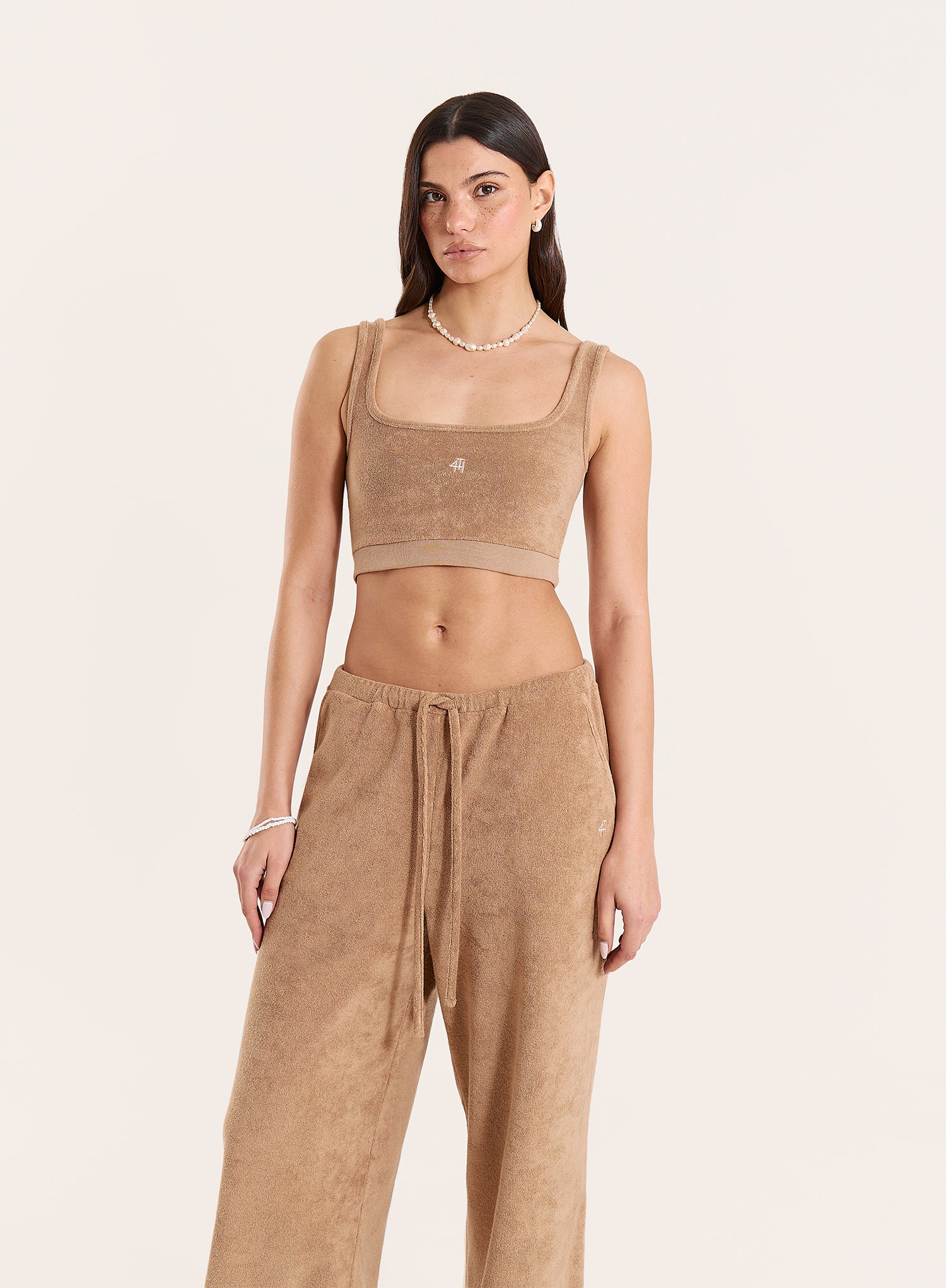 Beige Towelling Branded Bralet Top