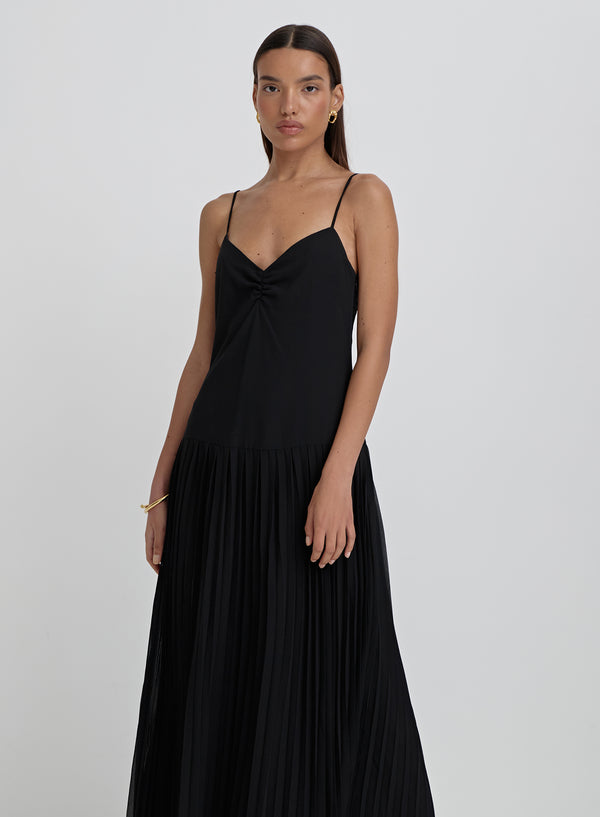 Black Pleated Cami Maxi Dress- Klara