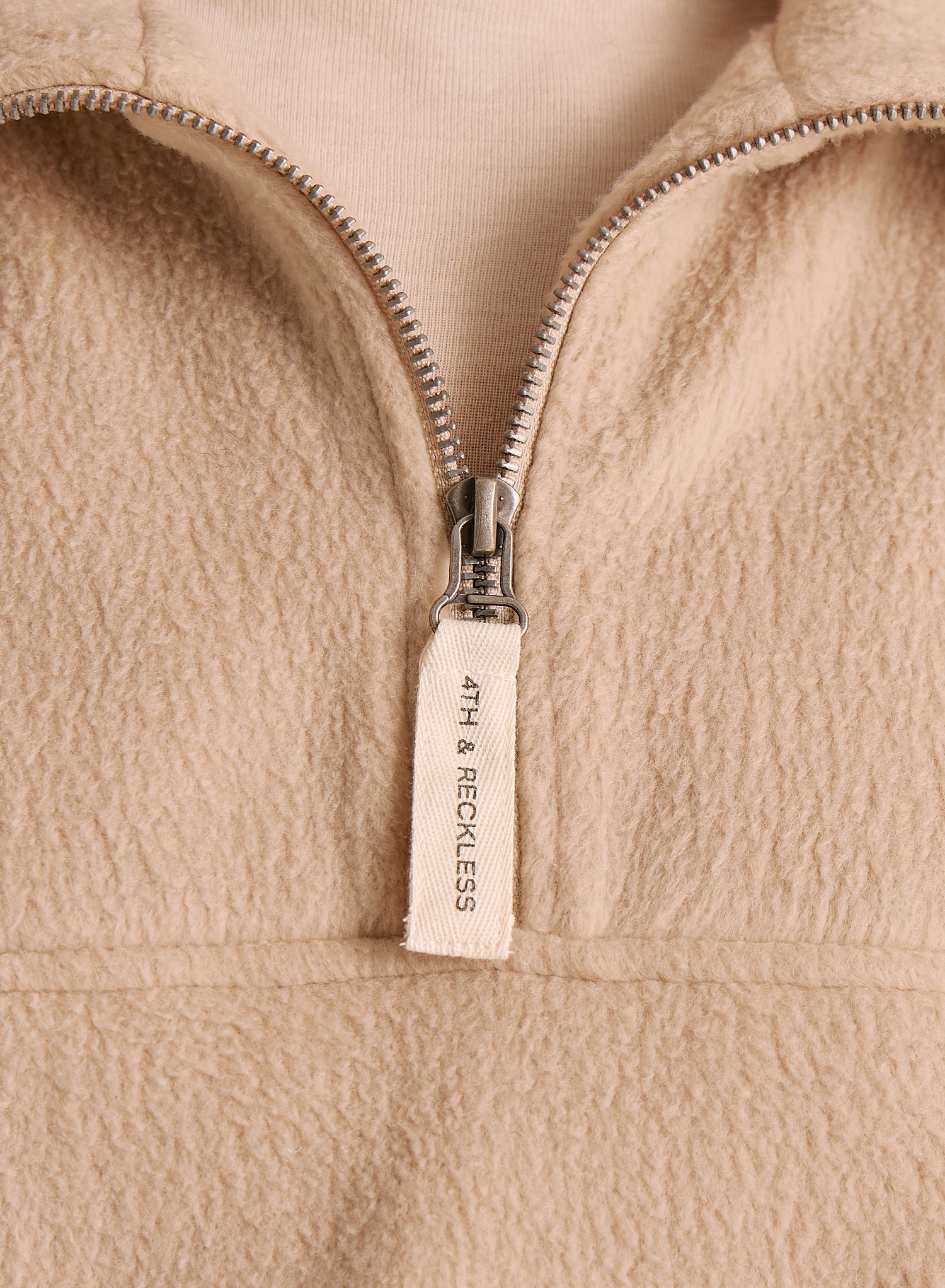 Beige Fleece Toggle Hem Collared Zip Sweatshirt